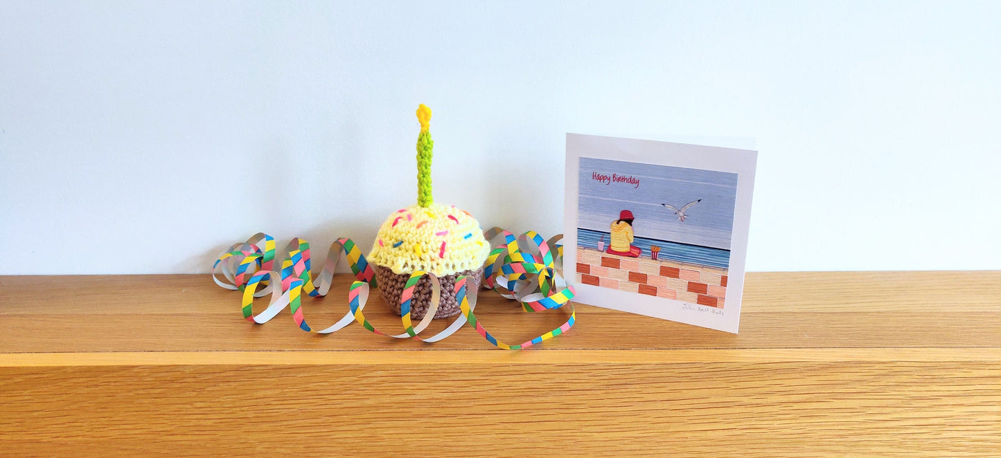 Birthday Cake Slice Gift, Happy Birthday Candle Decor, Cake Prop, Crochet Play Food, Cupcake, Fun First Birthday Keepsake, Victoria sponge