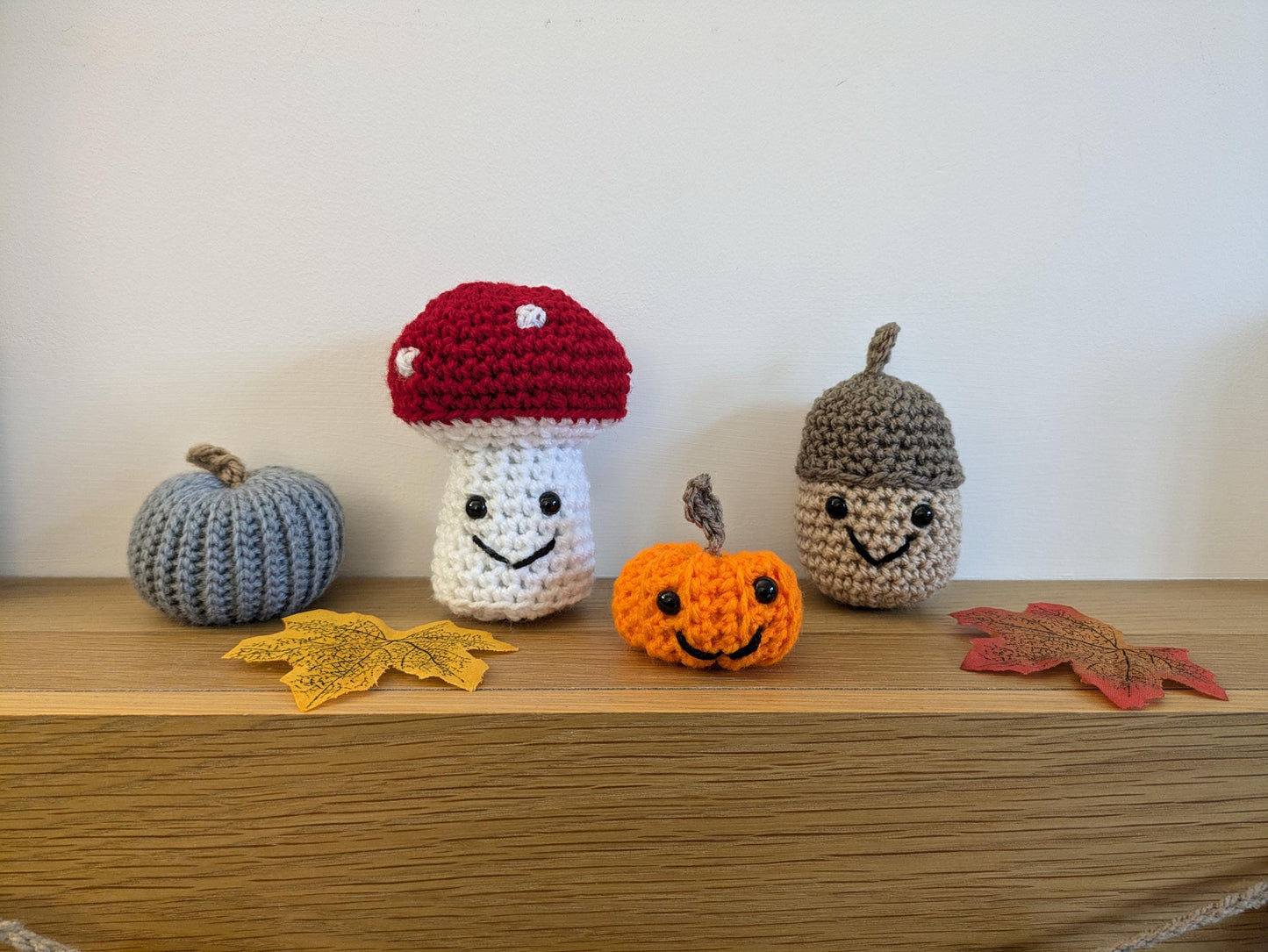 Cute Autumn Decorations, Toadstool Mushroom, Acorn Kawaii, Mini Pumpkin, Hanging Decor, Fall Tiered Tray, Crochet Amigirumi, Table Ornament