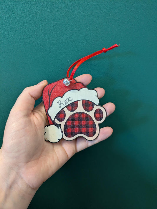 Personalized Dog Ornament, Tartan Christmas Tree Decoration, Cat Paw, Dog Bone, Wooden Pet Memorial Gift, Dog Lover, Secret Santa, Cracker