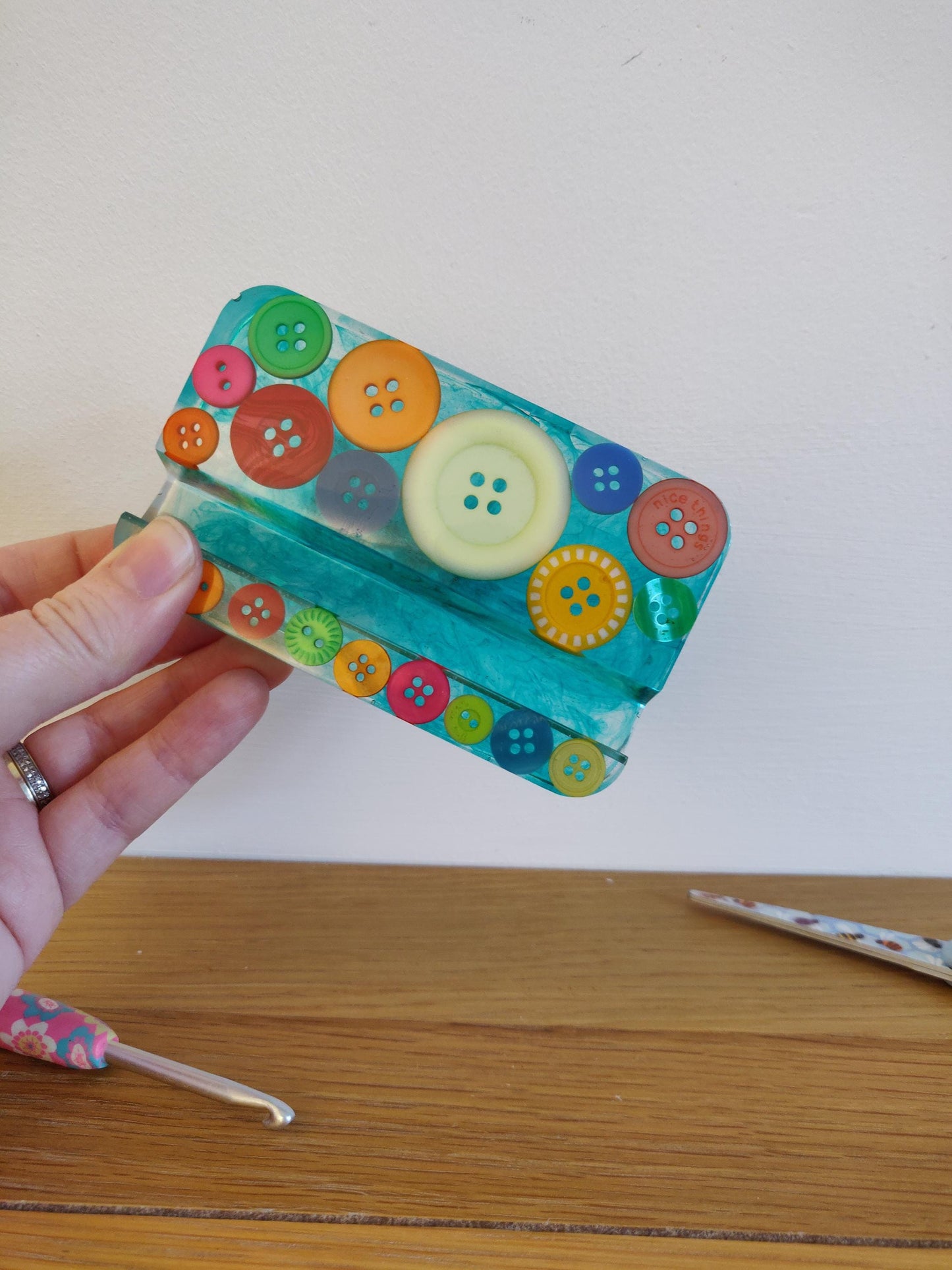 Button Phone Stand, Green Button  Craft Lover Gift, Desk Decor, Crafty Phone Holder, Phone Display, Tablet Stand, New Home, New Job Gift