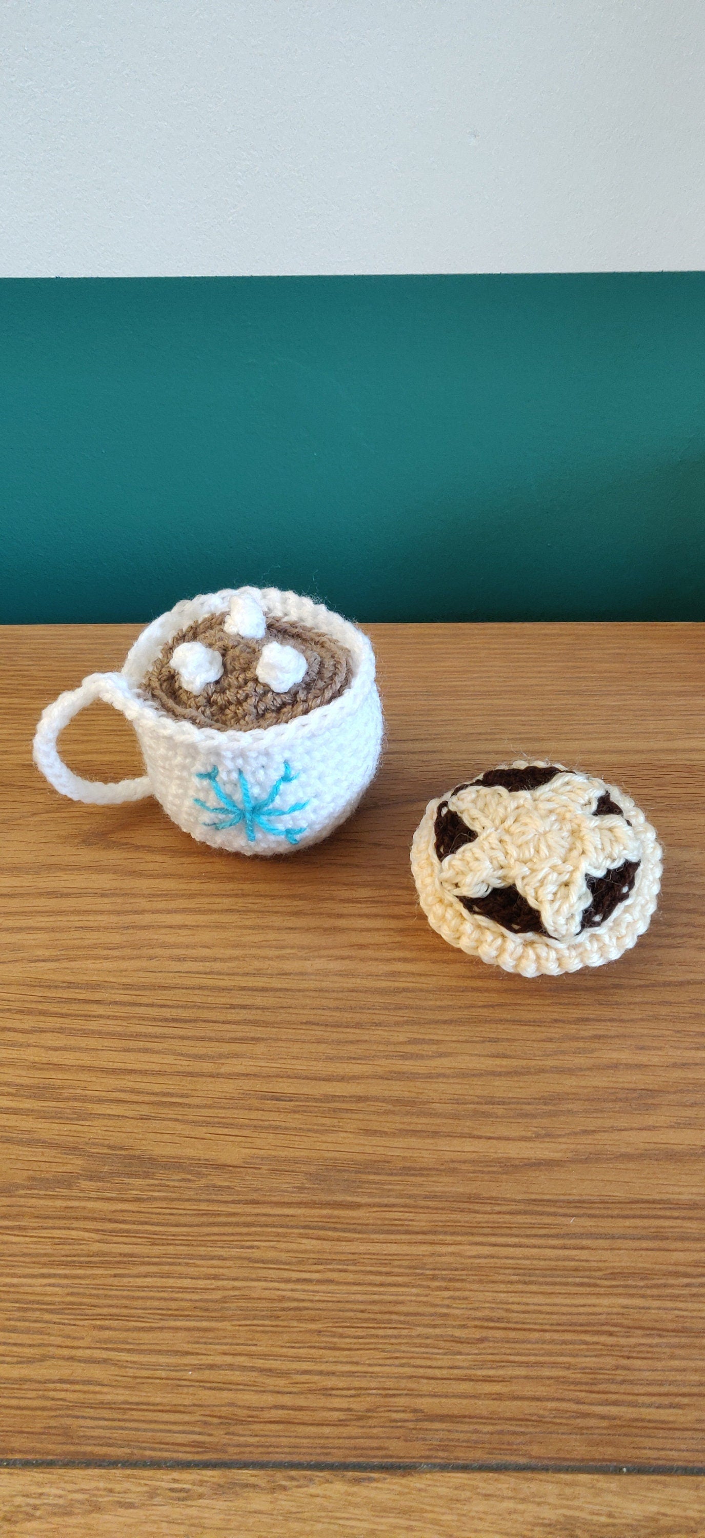 Crochet Christmas Ornaments, Mince Pie and Hot Chocolate, Set of Two