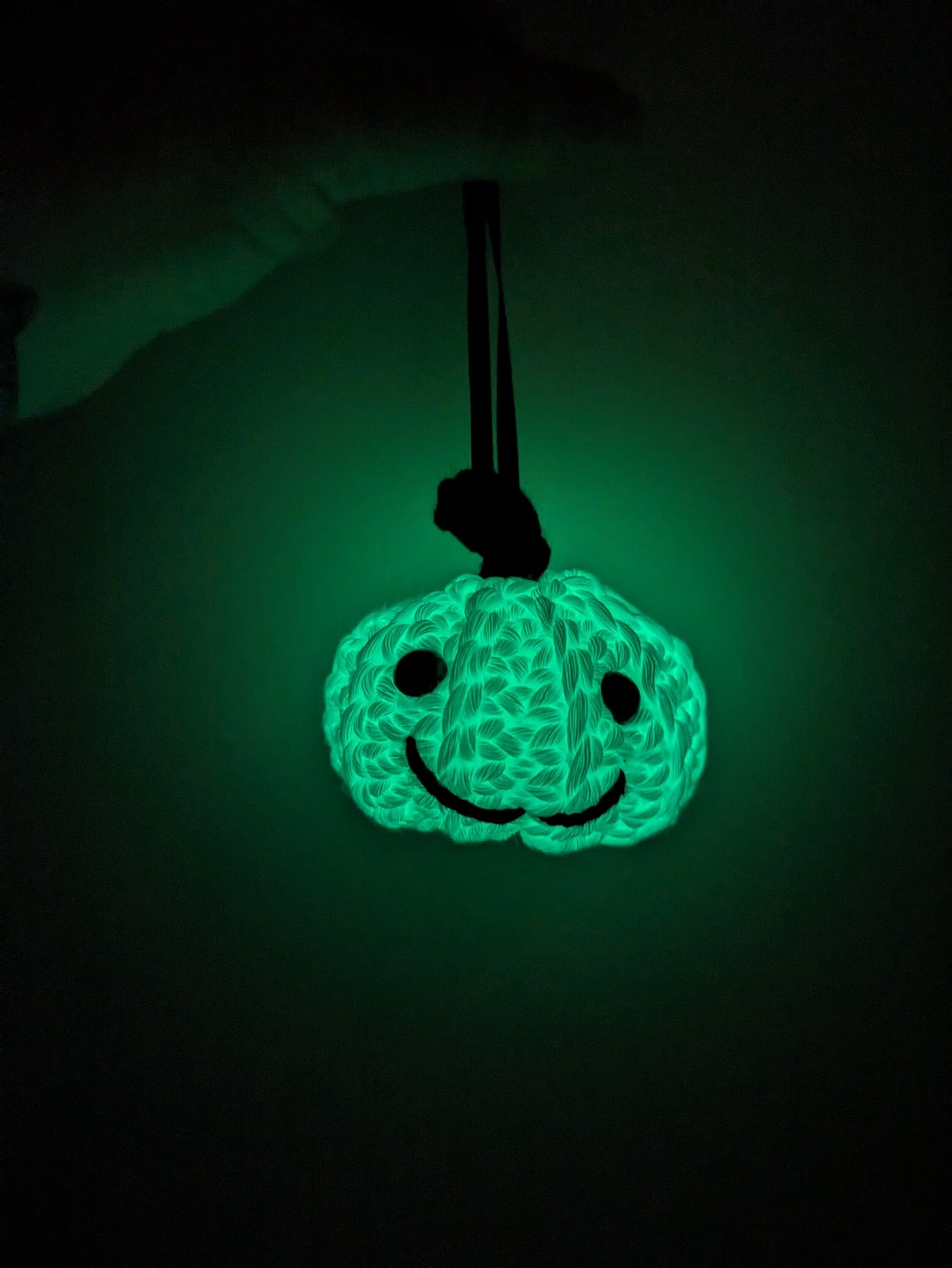 Glow in the Dark Mini Pumpkin with Face, Smiley White Pumpkin, Crochet Ornament, Halloween Decor, Autumn, Fall, Hanging Pumpkin Tree Decor
