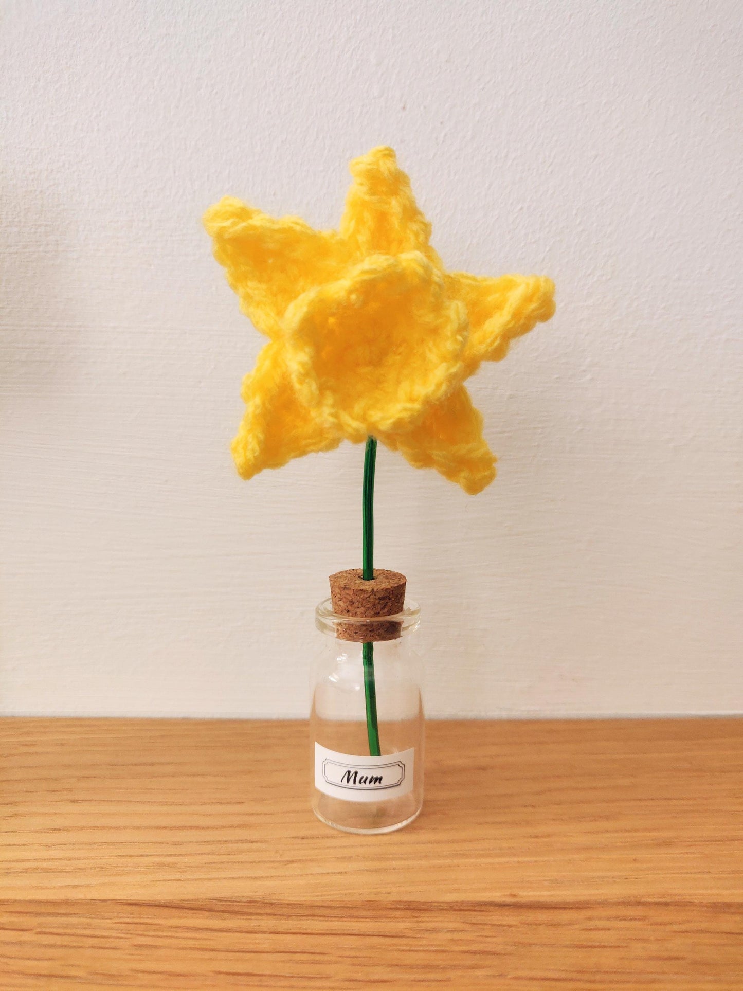 Miniature Flowers in Glass Vase, Crochet Flowers, Customised Vase, Mother's Day Gift, Mum, Nan, Happy Birthday, Mini Cute Gift, Personalised