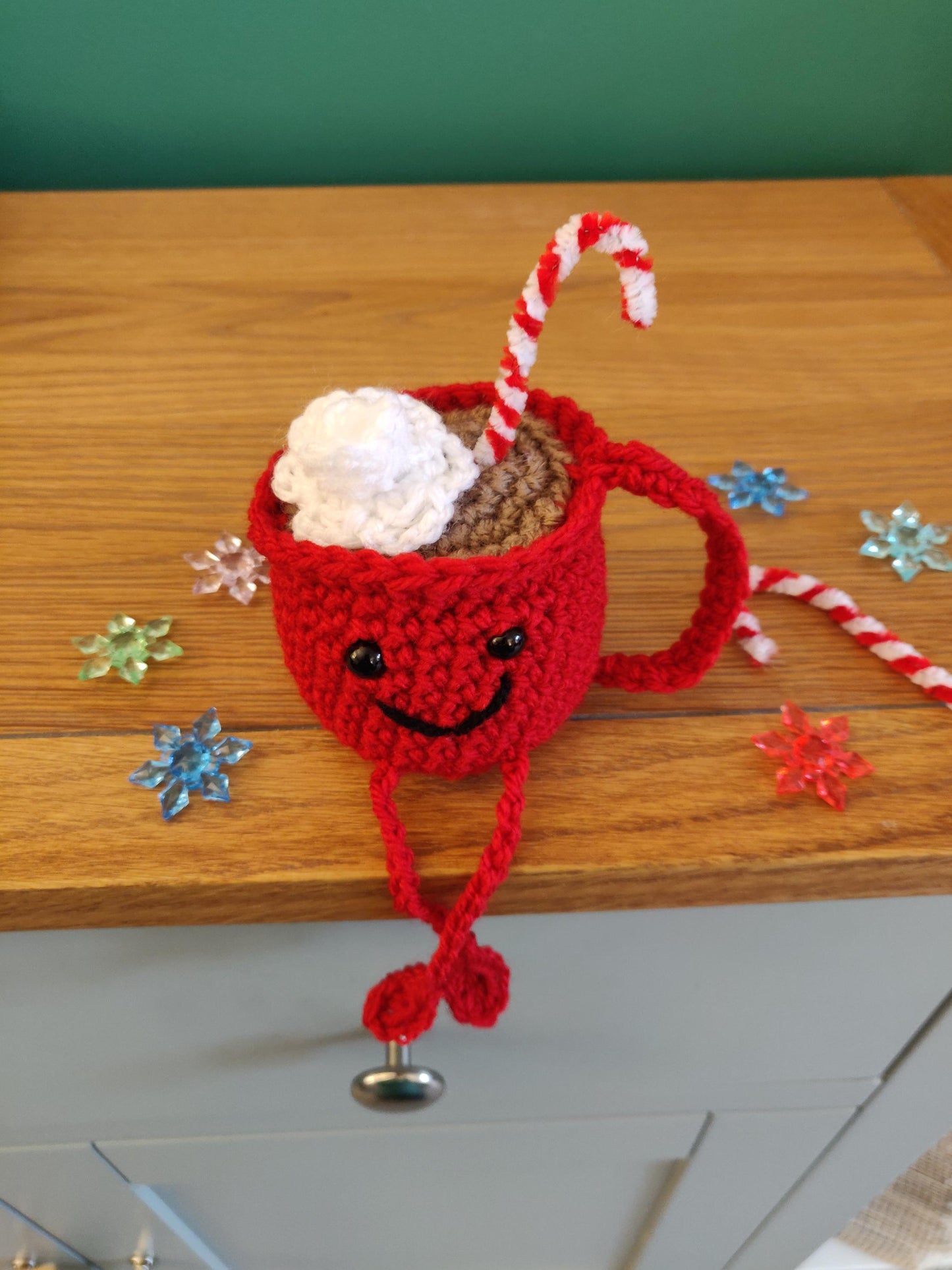 Crochet Hot Chocolate Mug, Hot Cocoa Station Decorations, Christmas Tree Decor, Chocolate Lovers Gift, Christmas Shelf Sitter Mug Ornament