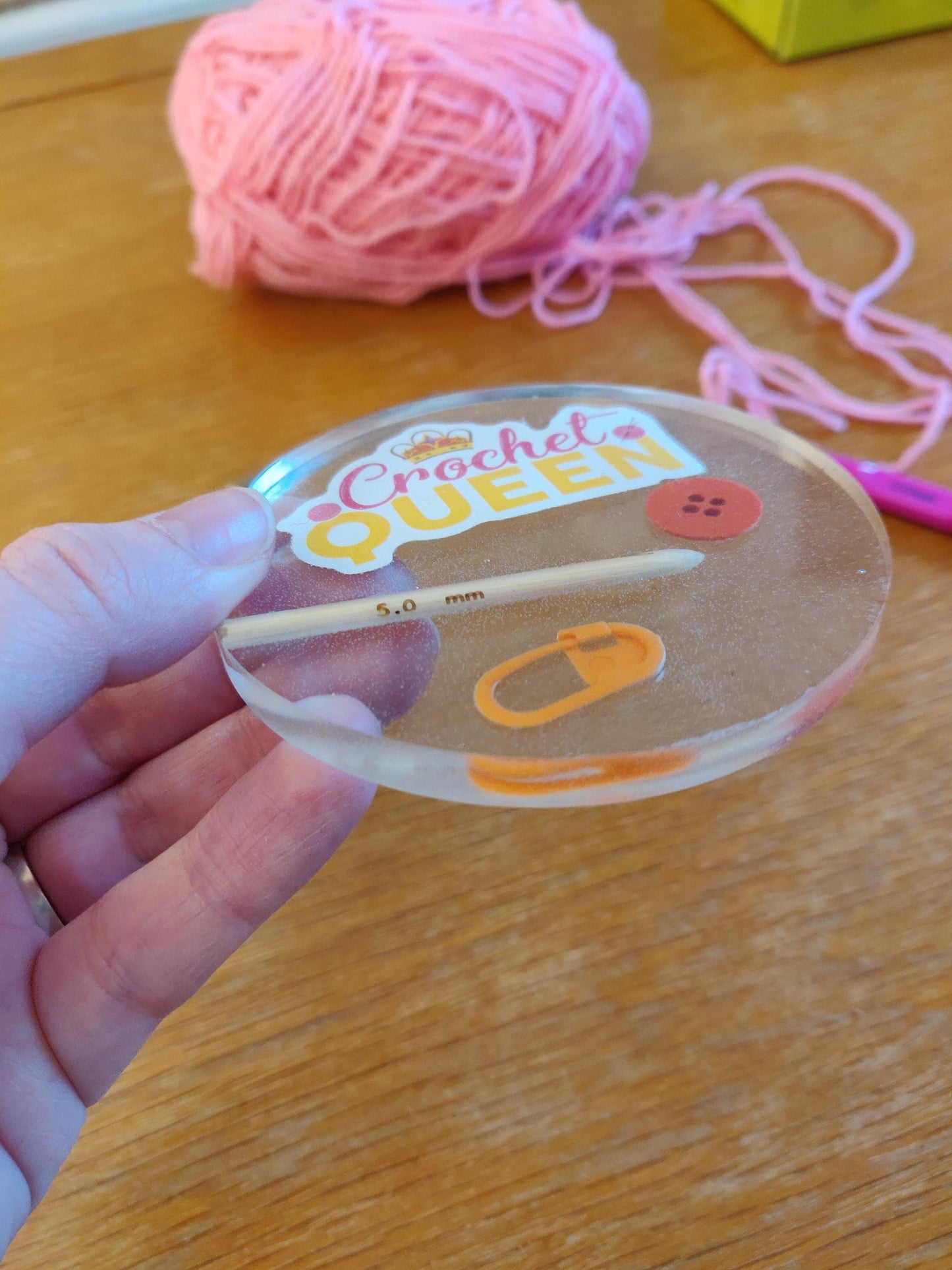 Craft Lover Coaster, 'Crochet Queen', Craft Room Decor, Resin Paperweight, Unique Fun Gift, Knitting, Embroidery, Crochet Lover Gift