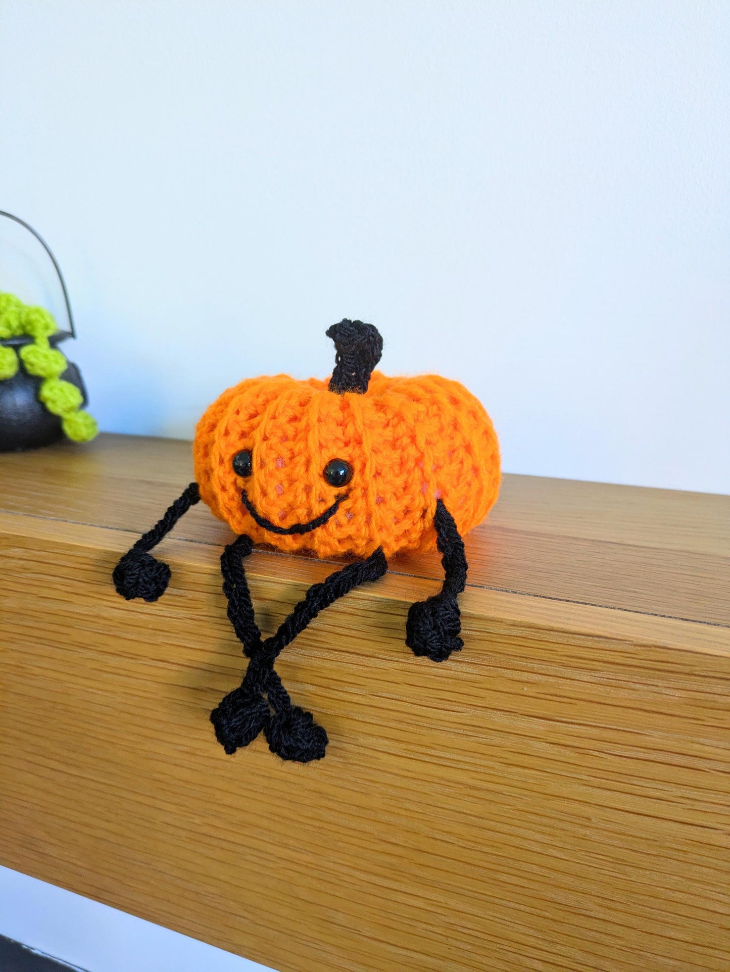 Smiley Pumpkin, Halloween Decorations, Crochet Pumpkin with Long Legs, Shelf Sitter, Buddy, Autumn, Fall Pumpkin Decor, Quirky, Fun Gift