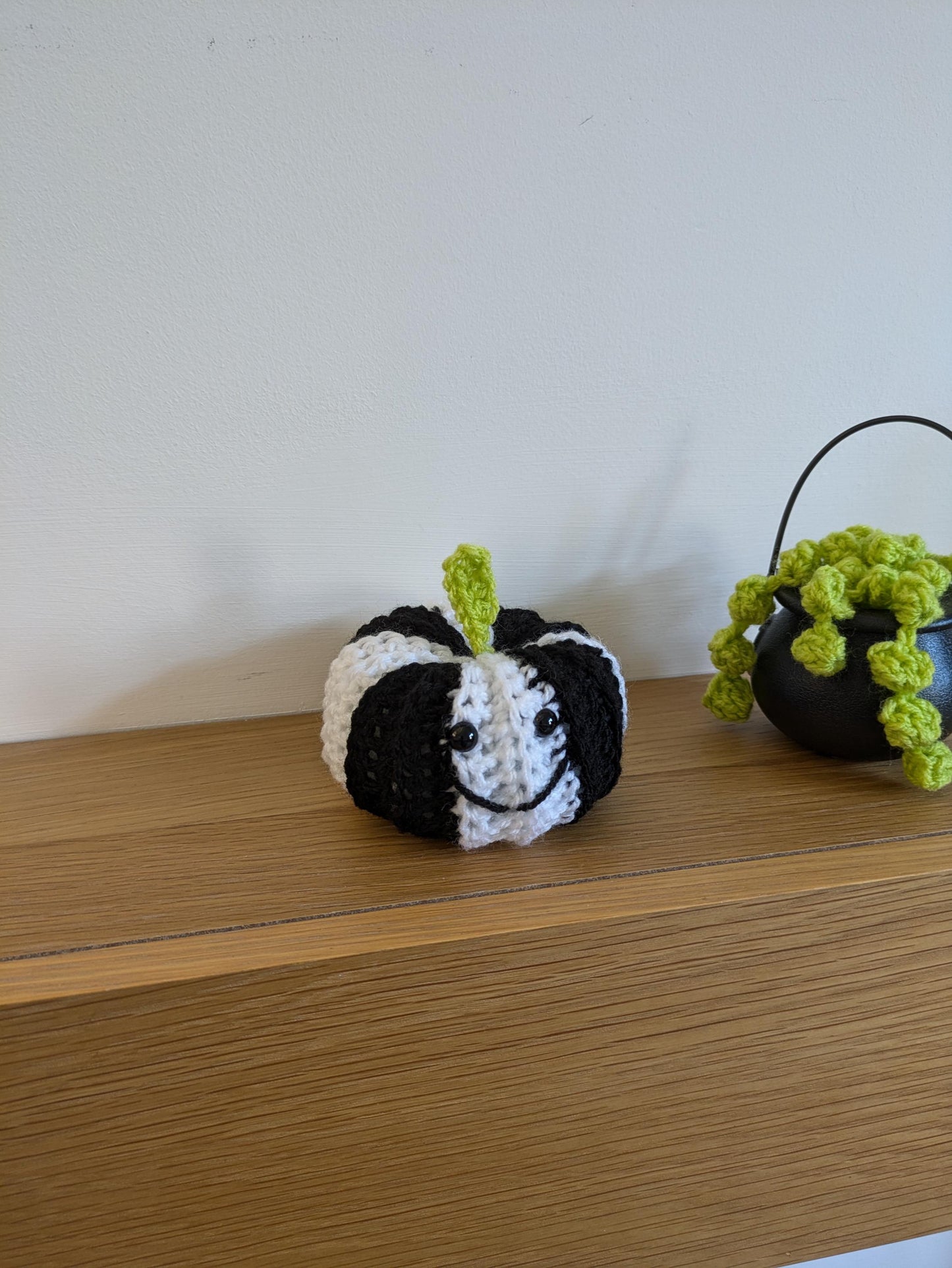 Striped Black and White Pumpkin, Beetlejuice Inspired Halloween Decoration, Gothic Decor, Neon Green Gift, Crochet Pumpkin, Tiered Tray