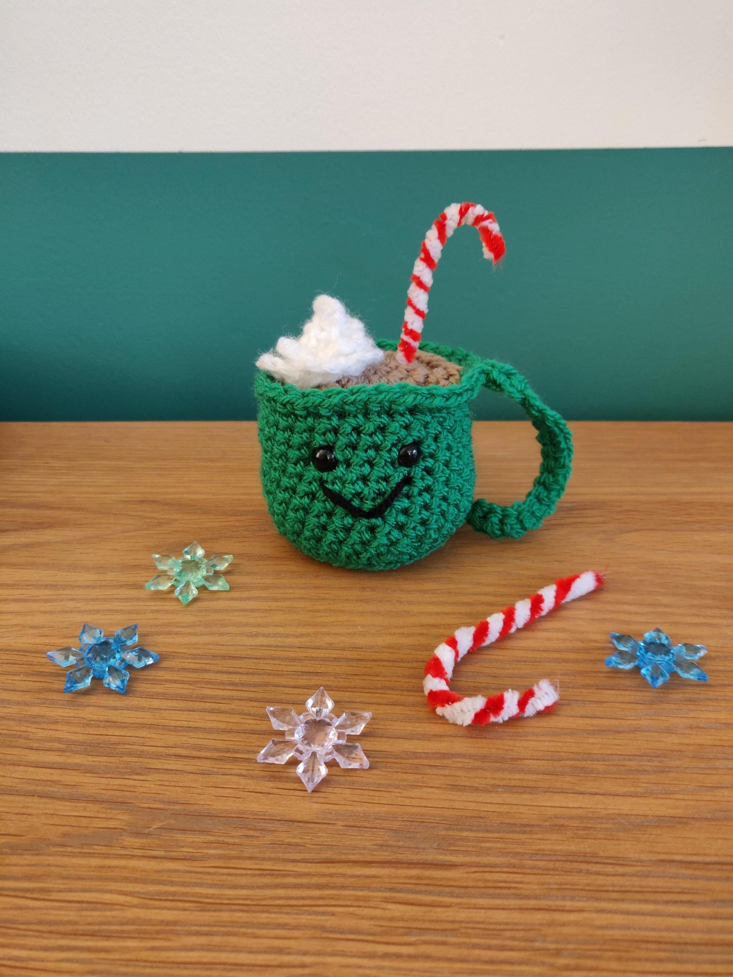 Crochet Hot Chocolate Mug, Hot Cocoa Station Decorations, Christmas Tree Decor, Chocolate Lovers Gift, Christmas Candy Cane Mug Ornament