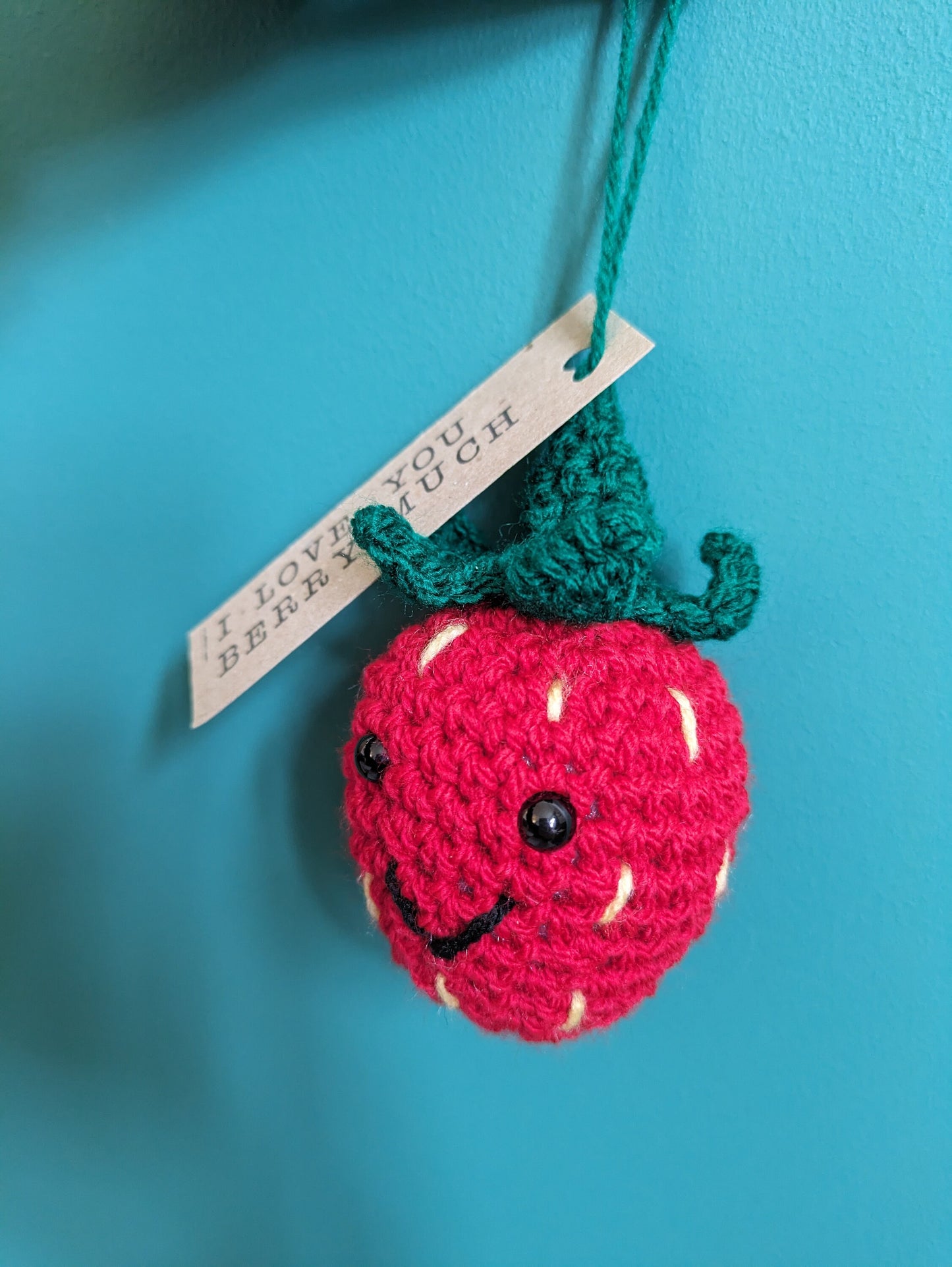 Crochet Strawberry Car Charm: Pun Gift Tag, Anniversary, Valentine