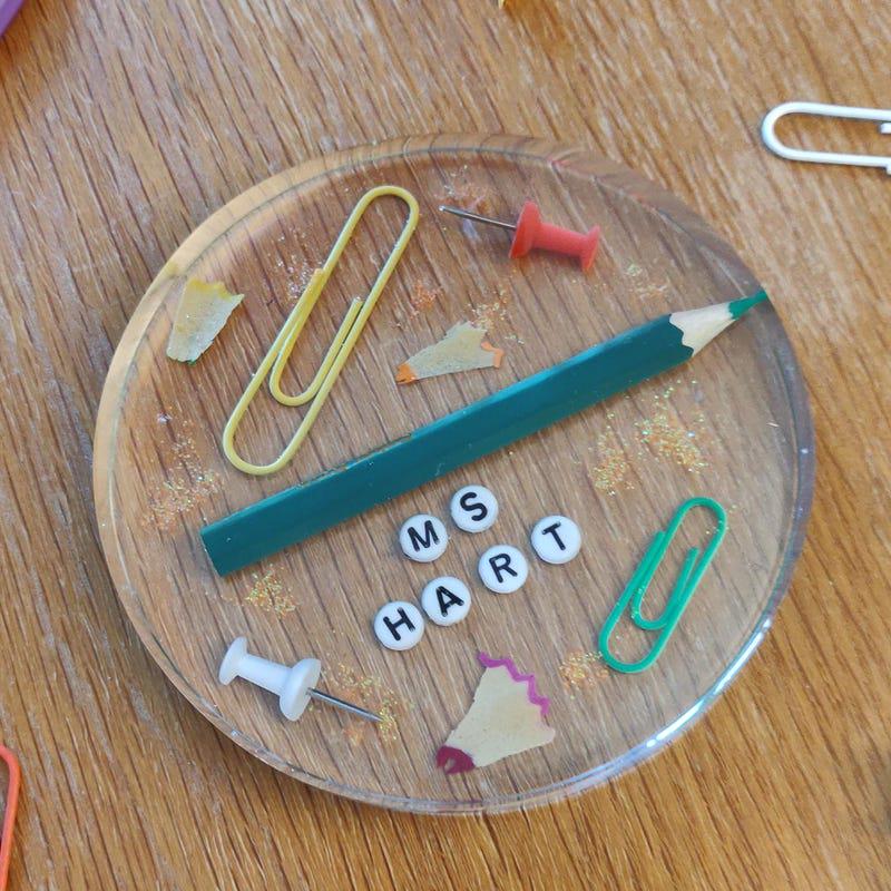 Teacher Keychain Gift, ABC gift for TA, Nursery Worker or Childminder, Resin Keyring with Beads, Teacher Bag Charm, Fun, Unique Gift