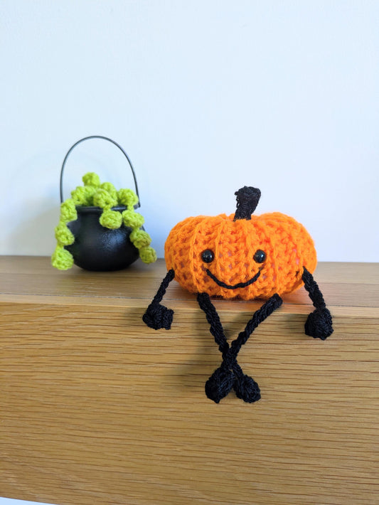 Smiley Pumpkin, Halloween Decorations, Crochet Pumpkin with Long Legs, Shelf Sitter, Buddy, Autumn, Fall Pumpkin Decor, Quirky, Fun Gift