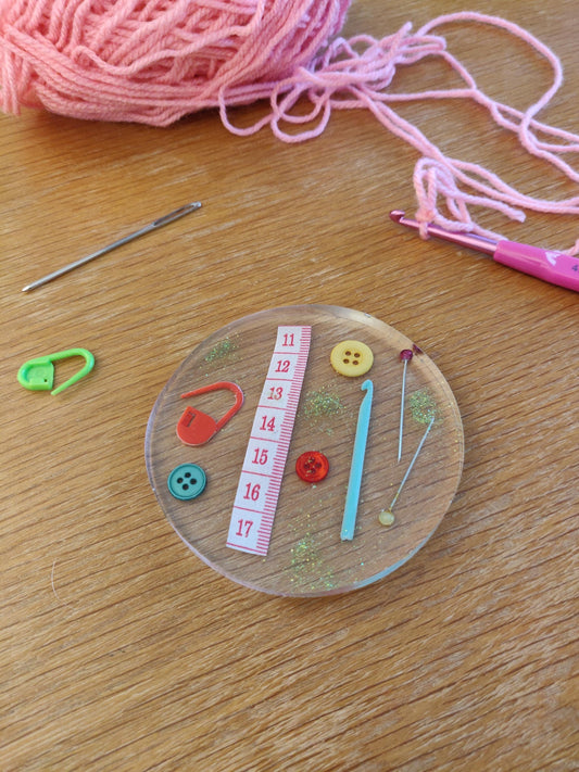 Craft Lover Coaster, Craft Accessories, Craft Room Decor, Resin Paperweight, Unique, Fun Gift for Crocheter, Knitting, Embroidery, Sewing