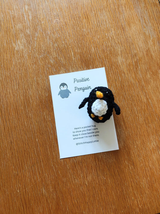 Positive Penguin Pocket Hug, Penguin Lover Gift, Mini Crochet Penguin Pet, Fun Gift For Friend, Exam Good Luck, School Pocket Token, Anxiety