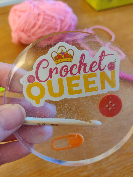 Craft Lover Coaster, 'Crochet Queen', Craft Room Decor, Resin Paperweight, Unique Fun Gift, Knitting, Embroidery, Crochet Lover Gift