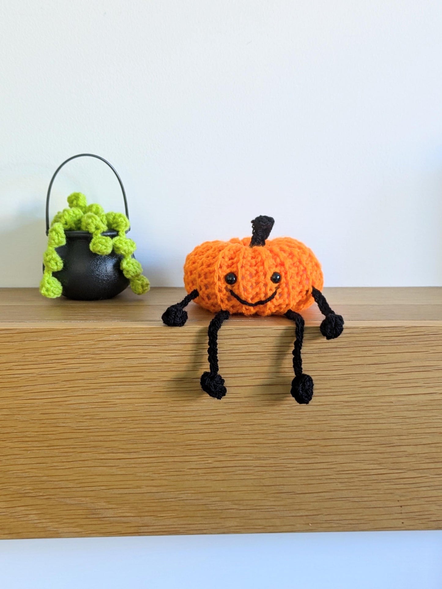 Smiley Pumpkin, Halloween Decorations, Crochet Pumpkin with Long Legs, Shelf Sitter, Buddy, Autumn, Fall Pumpkin Decor, Quirky, Fun Gift