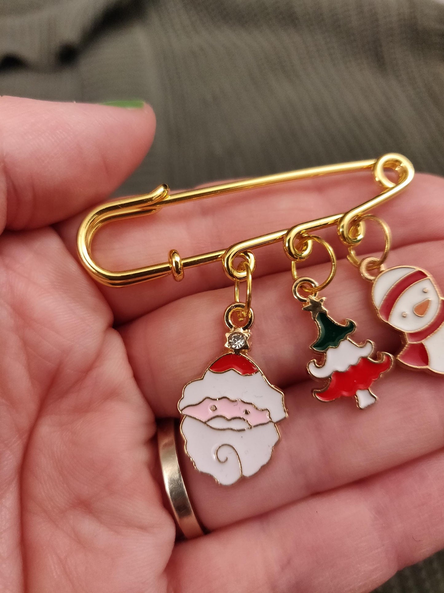 Christmas Brooch, Silver Charm Pin, Gold Santa Badge, Festive Pin, Stocking Filler, Secret Santa, Kilt Pin, Scarf, Snowman Coat Pin