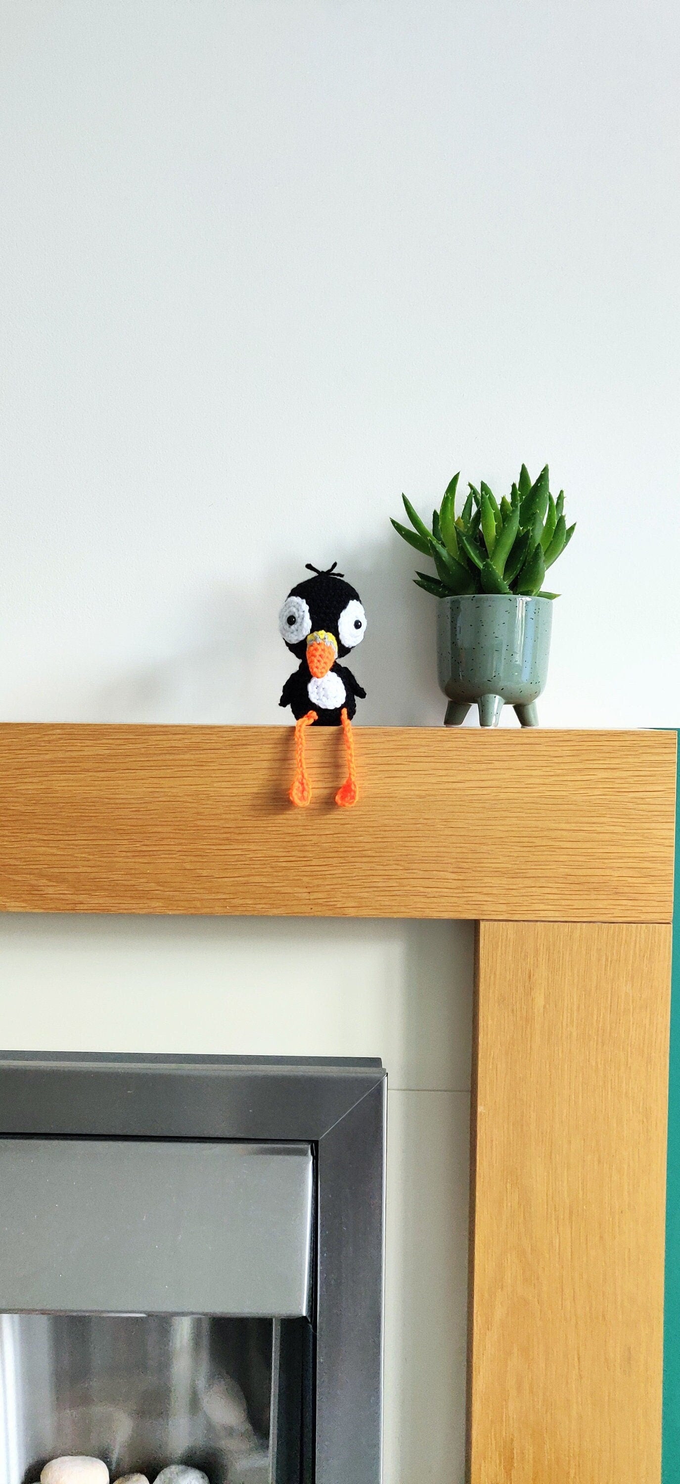 Crochet Puffin Shelf Sitter, Puffin Ornament, Figurine, Black and White Bird Decoration, Puffin Gift, Shelf Buddy, Puffin Plush