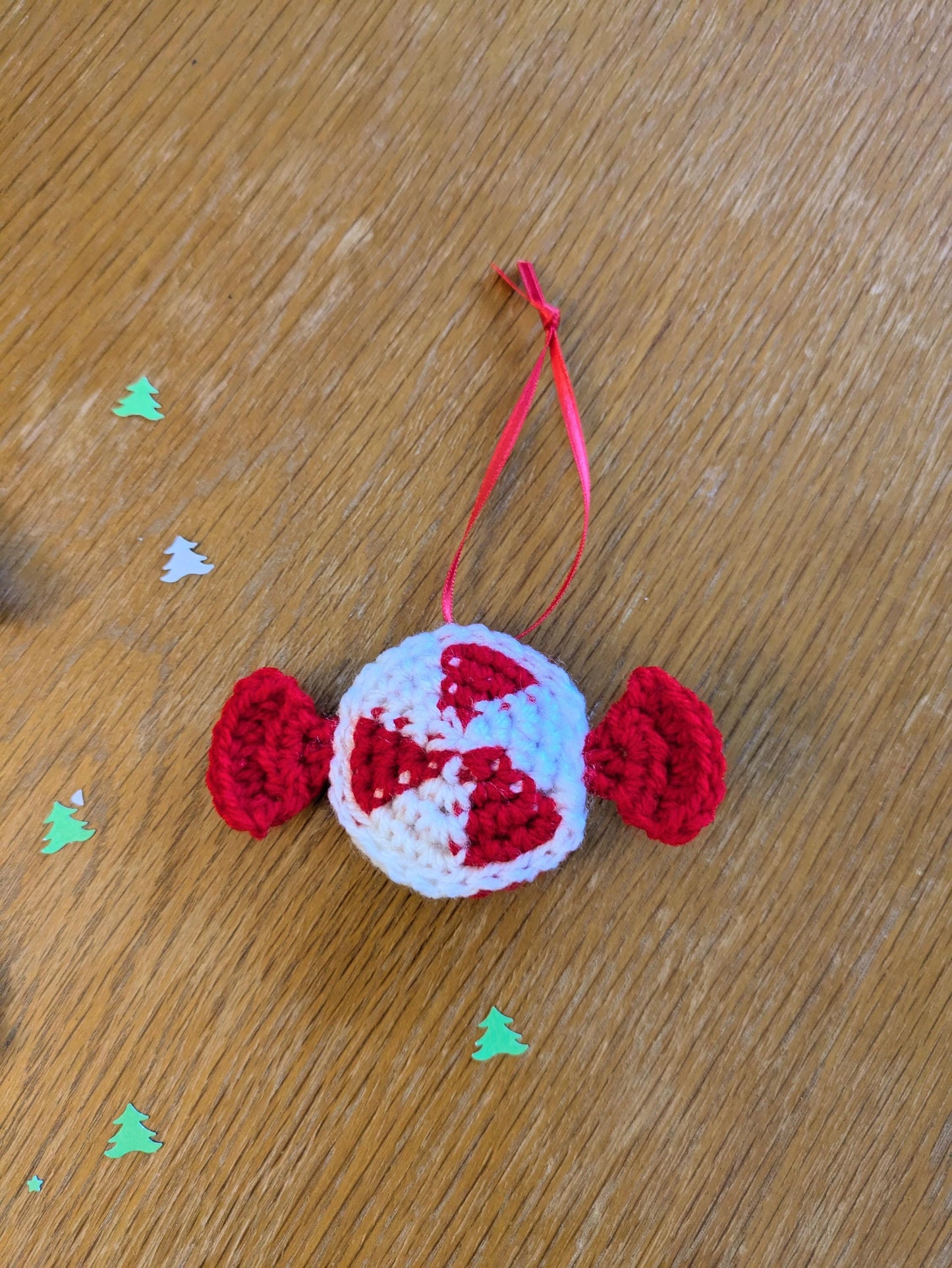 Red and White Christmas Decorations, Candy Cane,  Lolly Pop, Peppermint, Xmas Hanging Decs, Crochet Handmade Ornaments