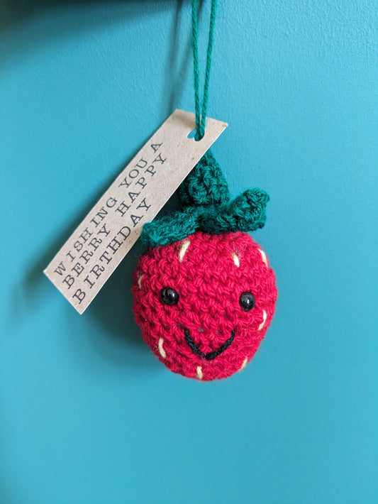 Crochet Strawberry Car Charm: Pun Gift Tag, Anniversary, Valentine