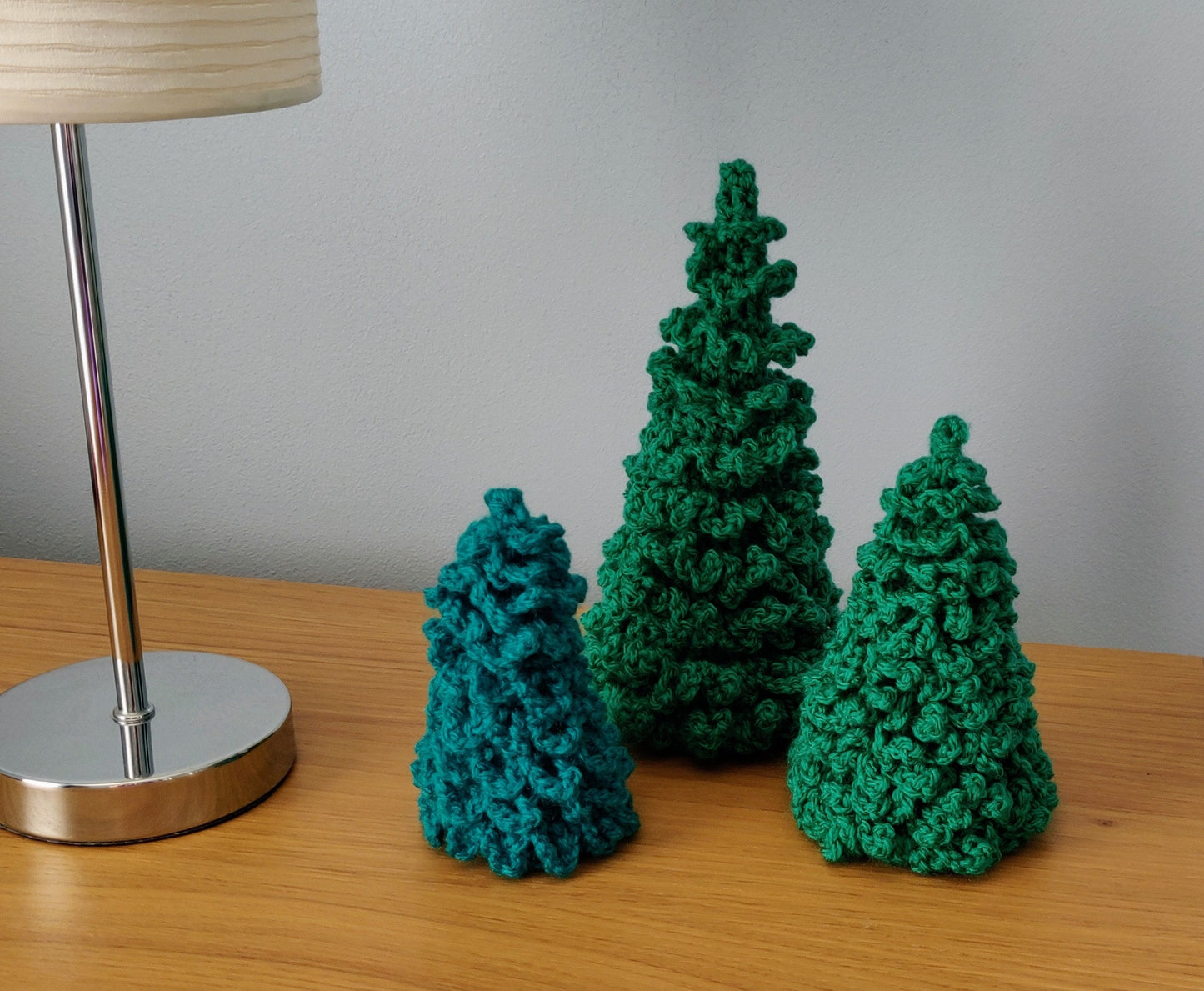 Crochet Christmas Tree Set, Mini Green Ornaments, Table Decor