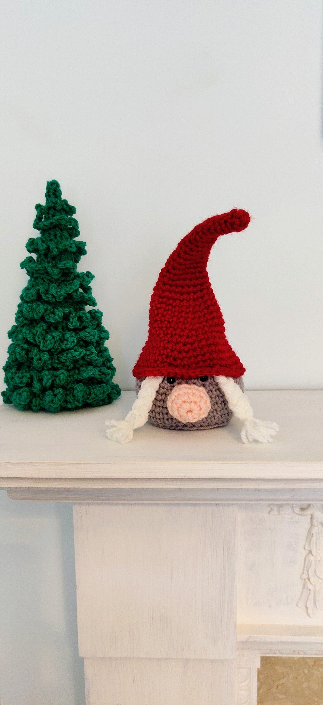 Crochet Female Gnome, Christmas Gnome Decoration, Crochet Red and Gray Gnome, Female Gnome Toy, Crochet Gonk Toy, Crochet Christmas Decor