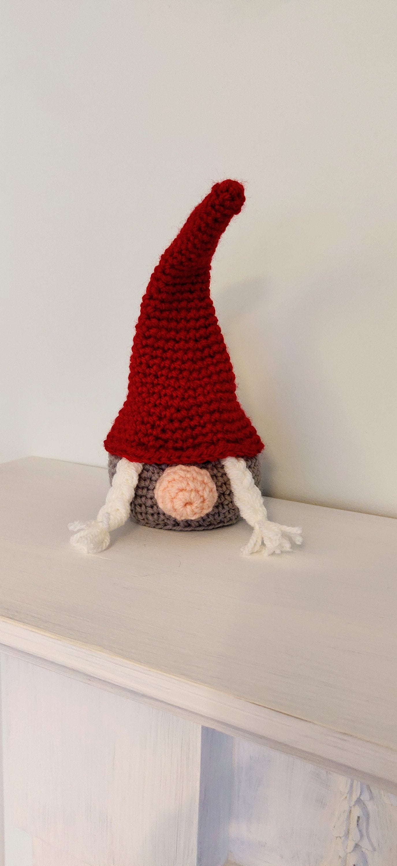 Crochet Female Gnome, Christmas Gnome Decoration, Crochet Red and Gray Gnome, Female Gnome Toy, Crochet Gonk Toy, Crochet Christmas Decor