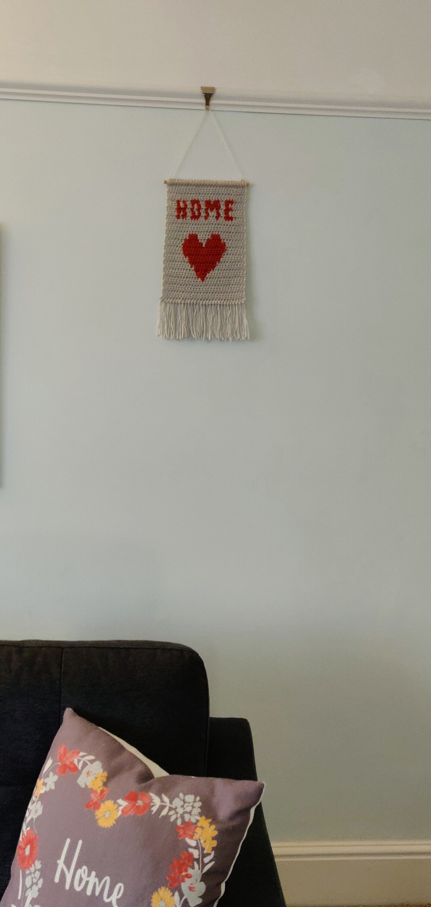 Home Wall Hanging, Crochet Wall Art, Heart Decoration, New Home Gift, Housewarming Gift, Gray Decor, Gray Wall Art, Home Sign