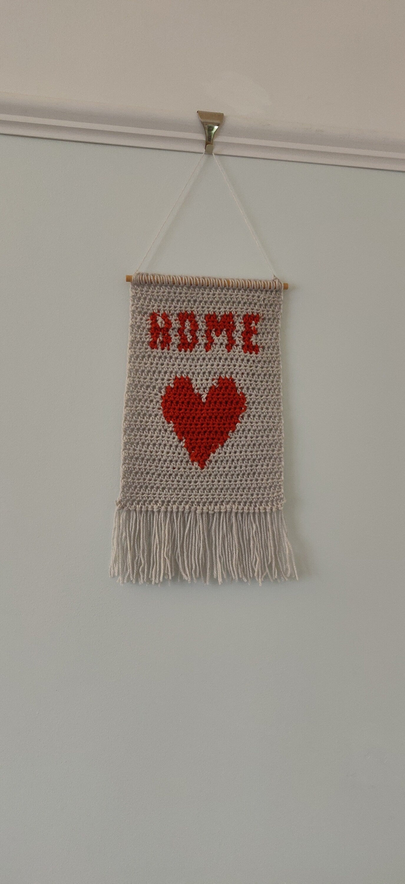 Home Wall Hanging, Crochet Wall Art, Heart Decoration, New Home Gift, Housewarming Gift, Gray Decor, Gray Wall Art, Home Sign