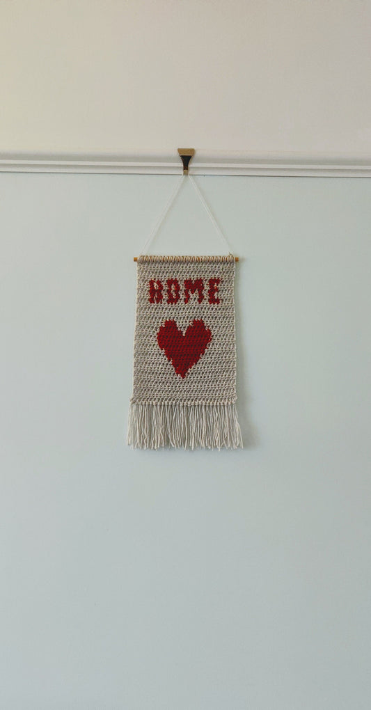 Home Wall Hanging, Crochet Wall Art, Heart Decoration, New Home Gift, Housewarming Gift, Gray Decor, Gray Wall Art, Home Sign