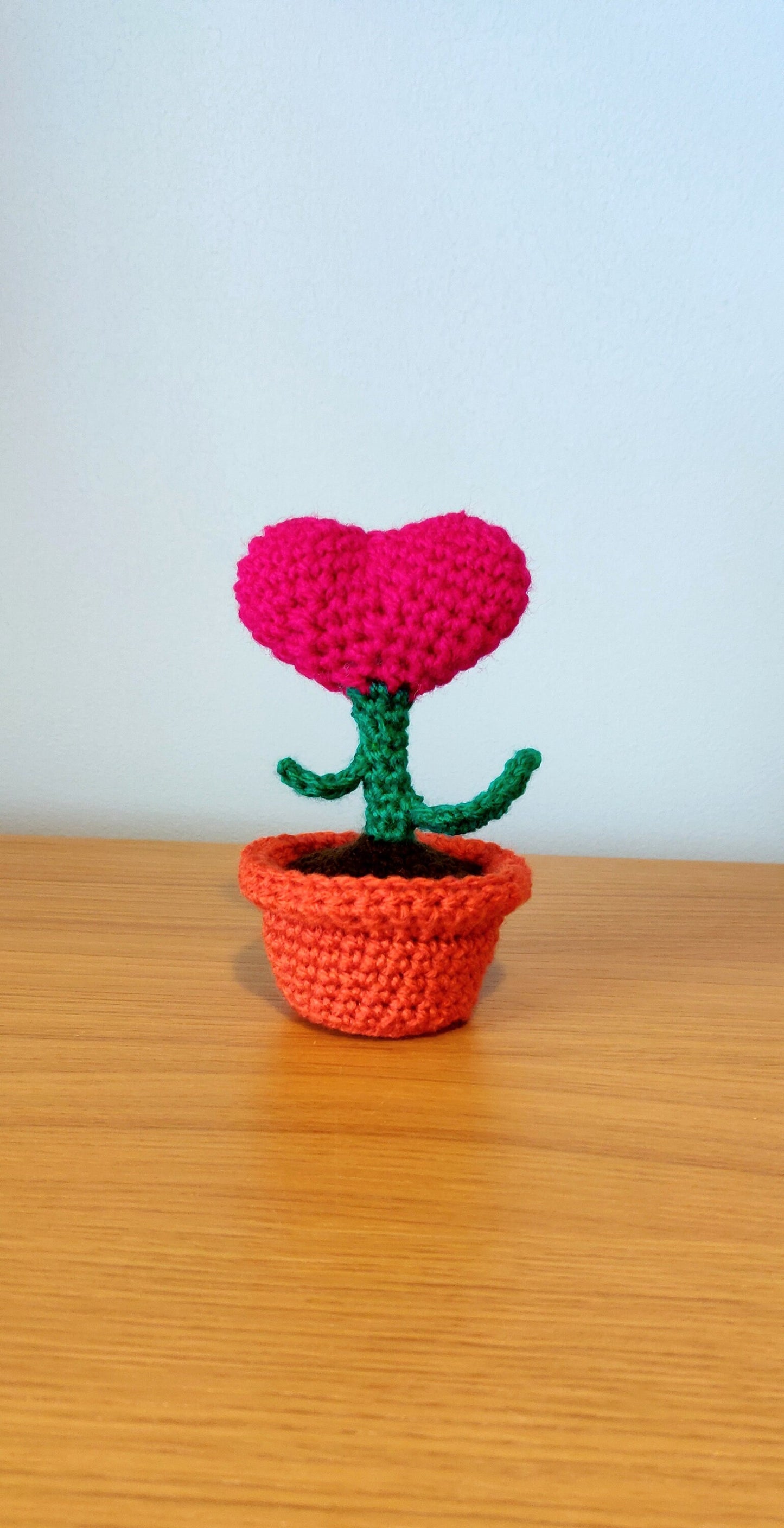 Heart Rose Gift, Anniversary Present, Pink Heart Plant, Artificial Flower, Crochet Heart Gift, Valentine Heart, Birthday Gift for Her