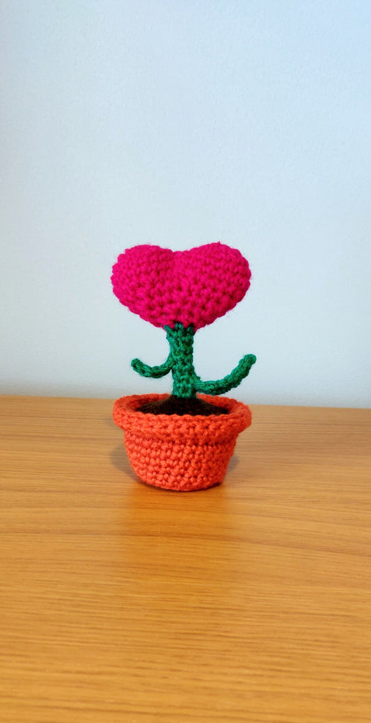 Heart Rose Gift, Anniversary Present, Pink Heart Plant, Artificial Flower, Crochet Heart Gift, Valentine Heart, Birthday Gift for Her