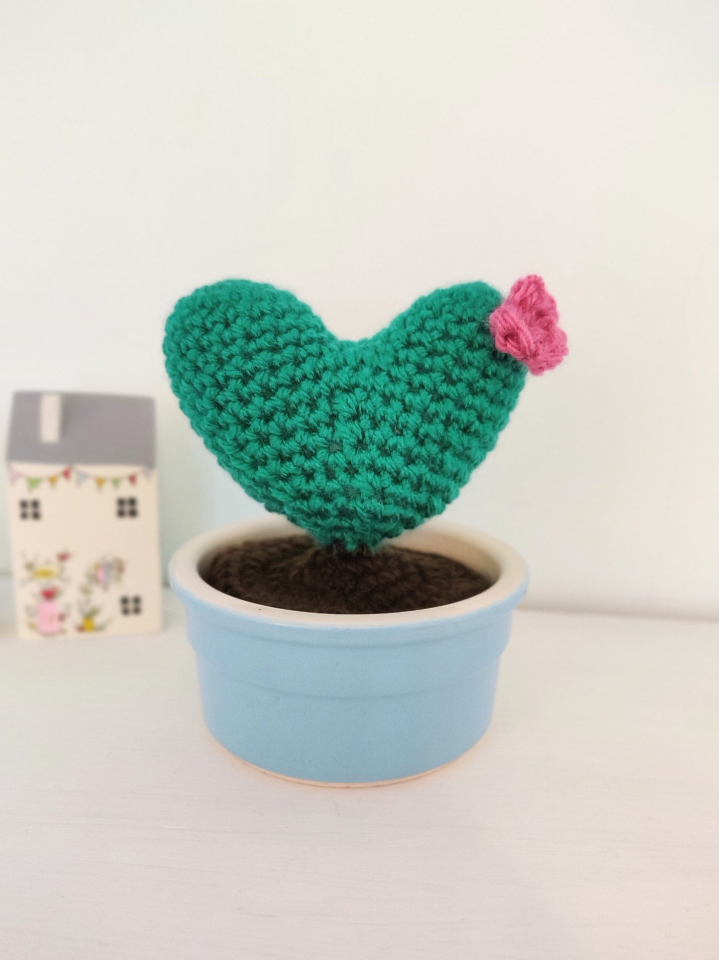 Artificial Plant in Pot, Crochet Heart Cactus in Blue Pot, Artificial House Plant, Fake Plant in Pot, Plant Gift, Crochet Plant, Cactus Gift