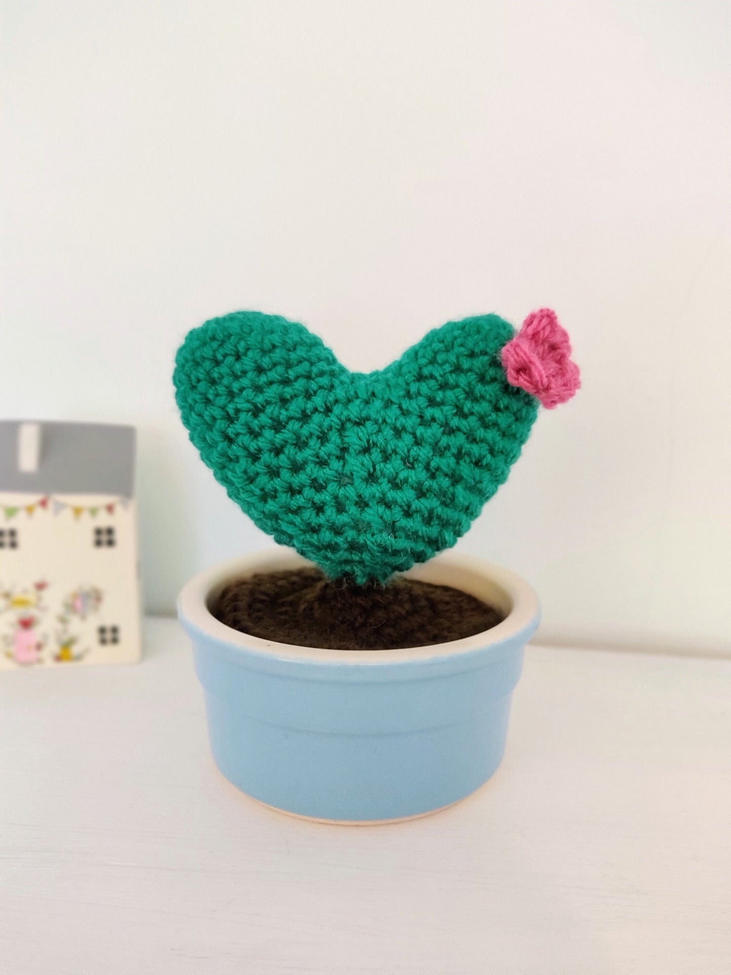 Artificial Plant in Pot, Crochet Heart Cactus in Blue Pot, Artificial House Plant, Fake Plant in Pot, Plant Gift, Crochet Plant, Cactus Gift
