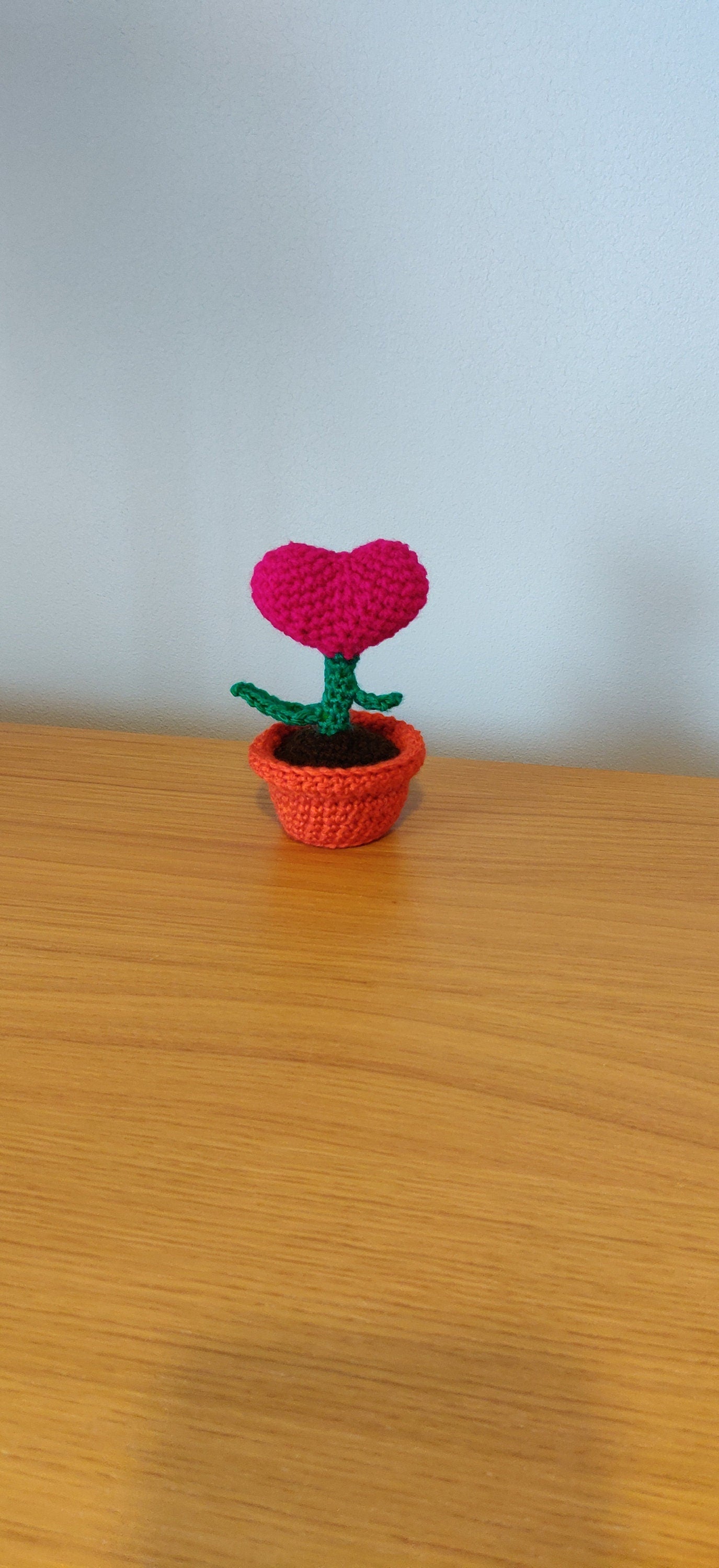 Pink Heart Plant, Artificial Flower Arrangement, Crochet Heart Houseplant UK, Artificial Plant, Fake Plant in Pot, Heart Teacher Gift