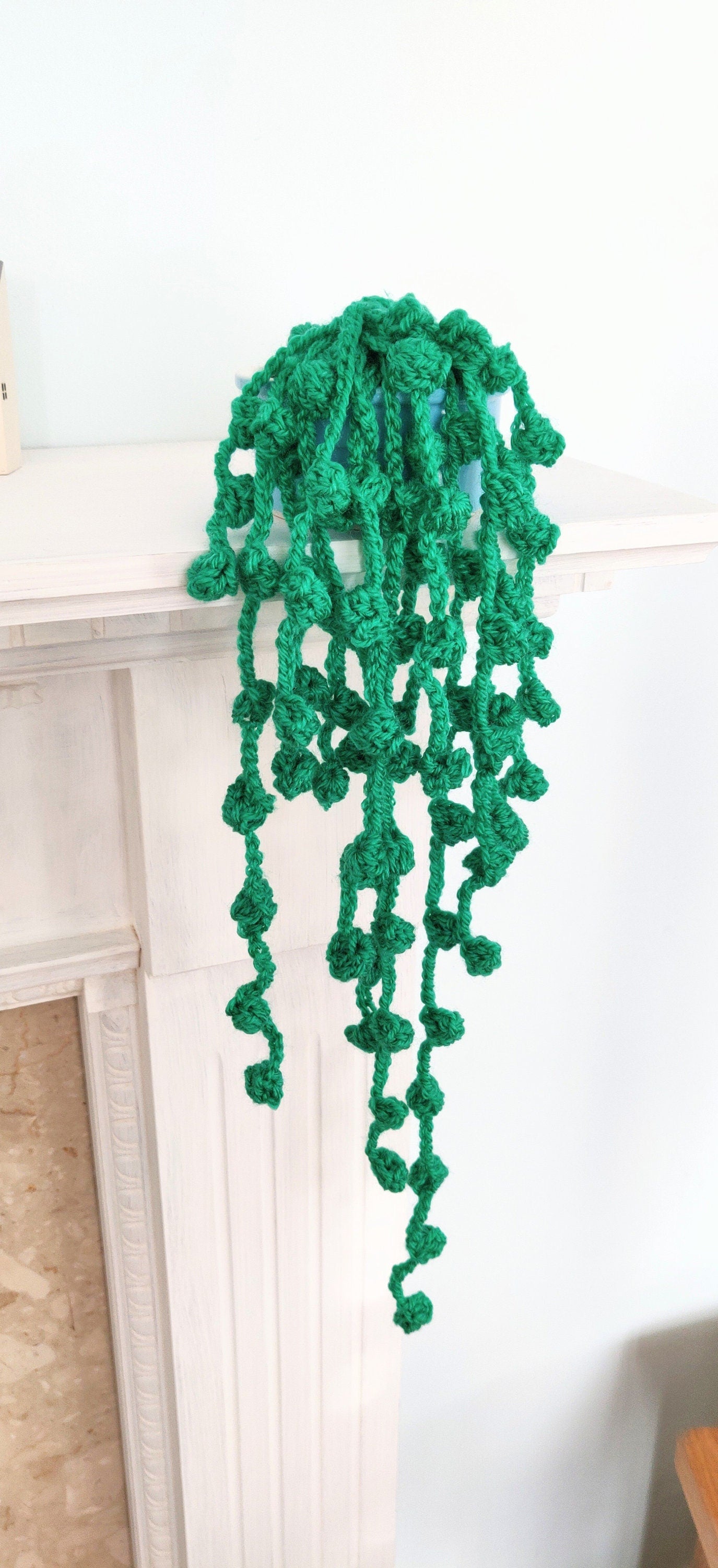 Crochet String of Pearl Plant, Crochet Artificial Plant, Dark Green House Plant, Trailing Houseplant, Plant Gift, Fake Plant in Pot