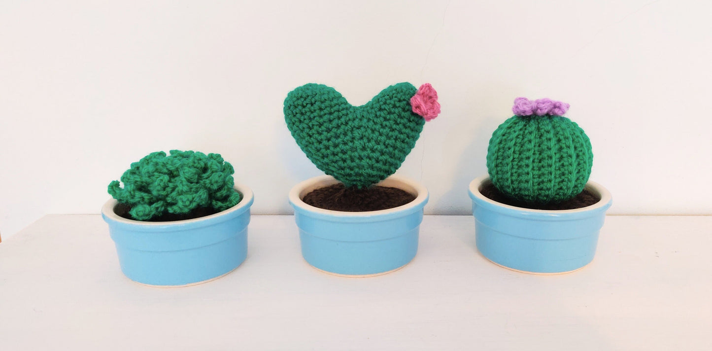 Artificial Plant in Pot, Crochet Heart Cactus in Blue Pot, Artificial House Plant, Fake Plant in Pot, Plant Gift, Crochet Plant, Cactus Gift