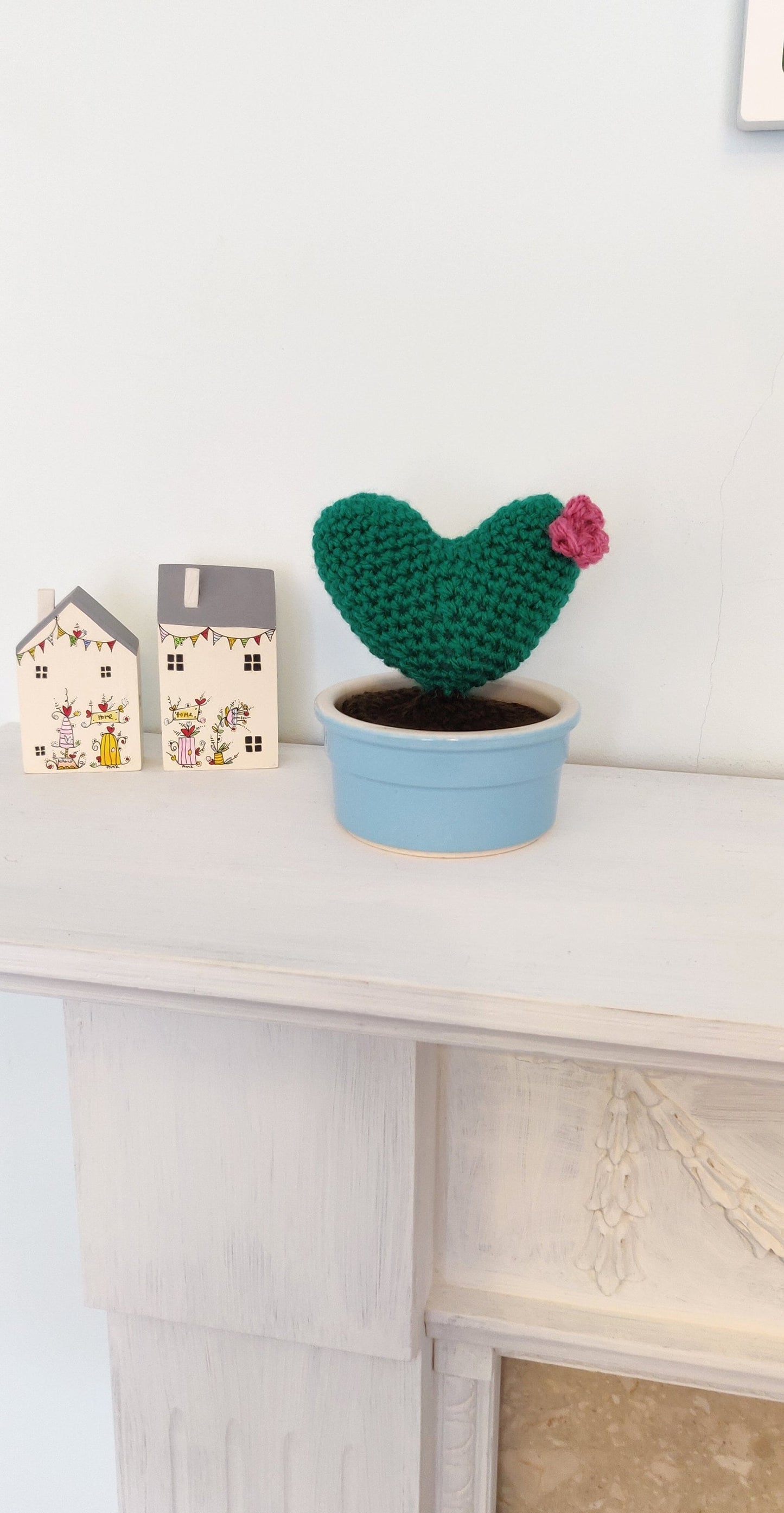 Artificial Plant in Pot, Crochet Heart Cactus in Blue Pot, Artificial House Plant, Fake Plant in Pot, Plant Gift, Crochet Plant, Cactus Gift