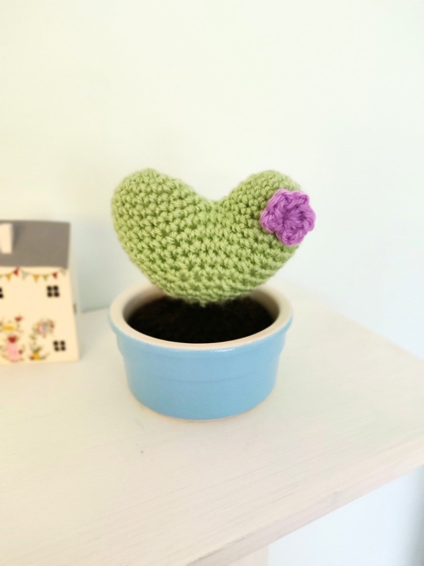 Crochet Heart Cactus in Blue Pot, Artificial House Plant, Artificial Plant, Plant Gift, Fake Plant, Fake Plants in Pot, Artificial Plants