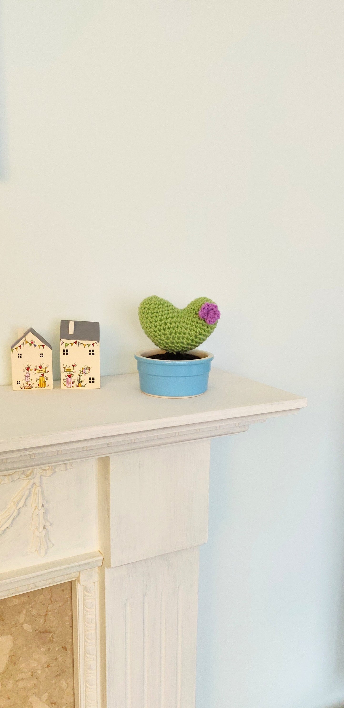 Crochet Heart Cactus in Blue Pot, Artificial House Plant, Artificial Plant, Plant Gift, Fake Plant, Fake Plants in Pot, Artificial Plants