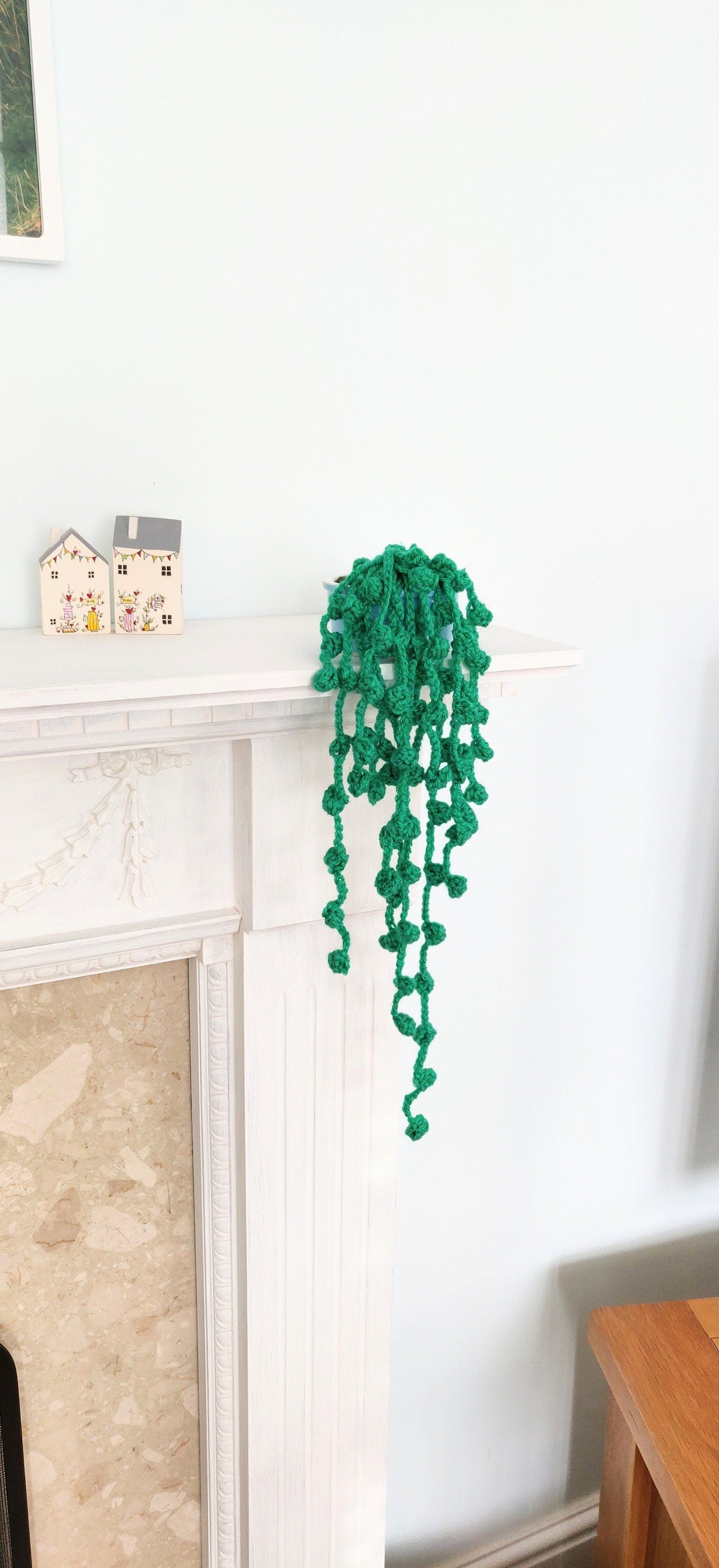 Crochet String of Pearl Plant, Crochet Artificial Plant, Dark Green House Plant, Trailing Houseplant, Plant Gift, Fake Plant in Pot