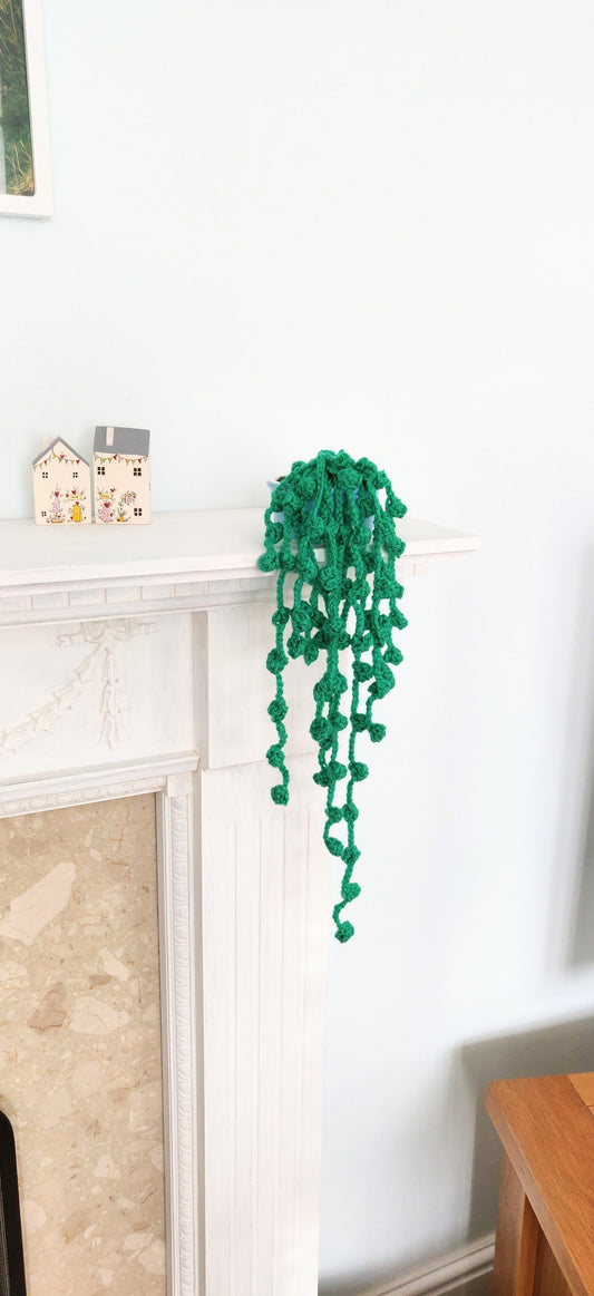 Crochet String of Pearl Plant, Crochet Artificial Plant, Dark Green House Plant, Trailing Houseplant, Plant Gift, Fake Plant in Pot