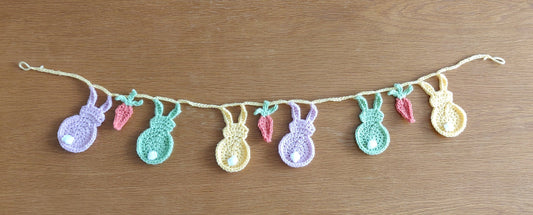 Easter Bunny Garland With Carrots, Crochet Bunny Bunting, Easter Decorations, Easter Gift, Easter Bunting, Easter Garland, Wall Decor