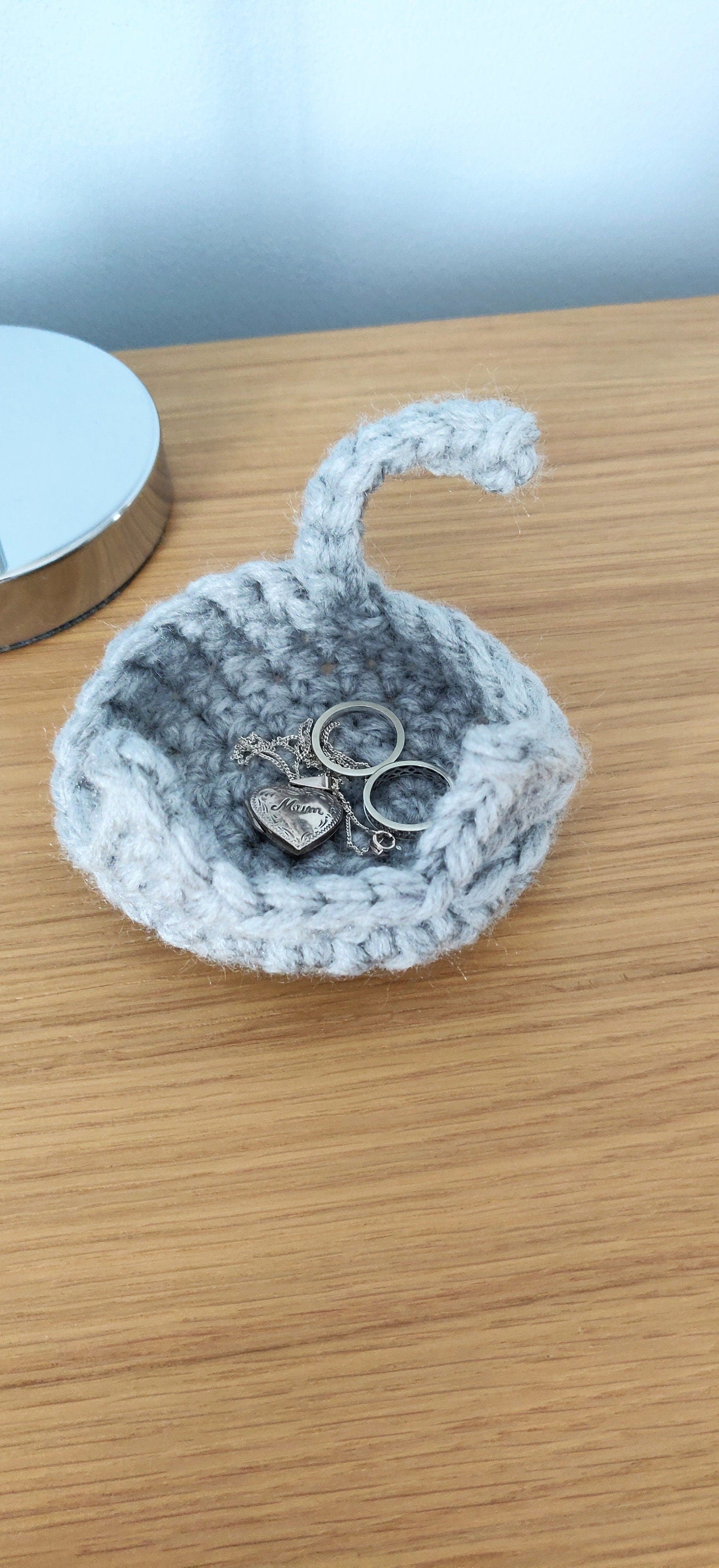 Crochet Cat Ring Dish, Trinket Holder, Handmade Kitten Decor