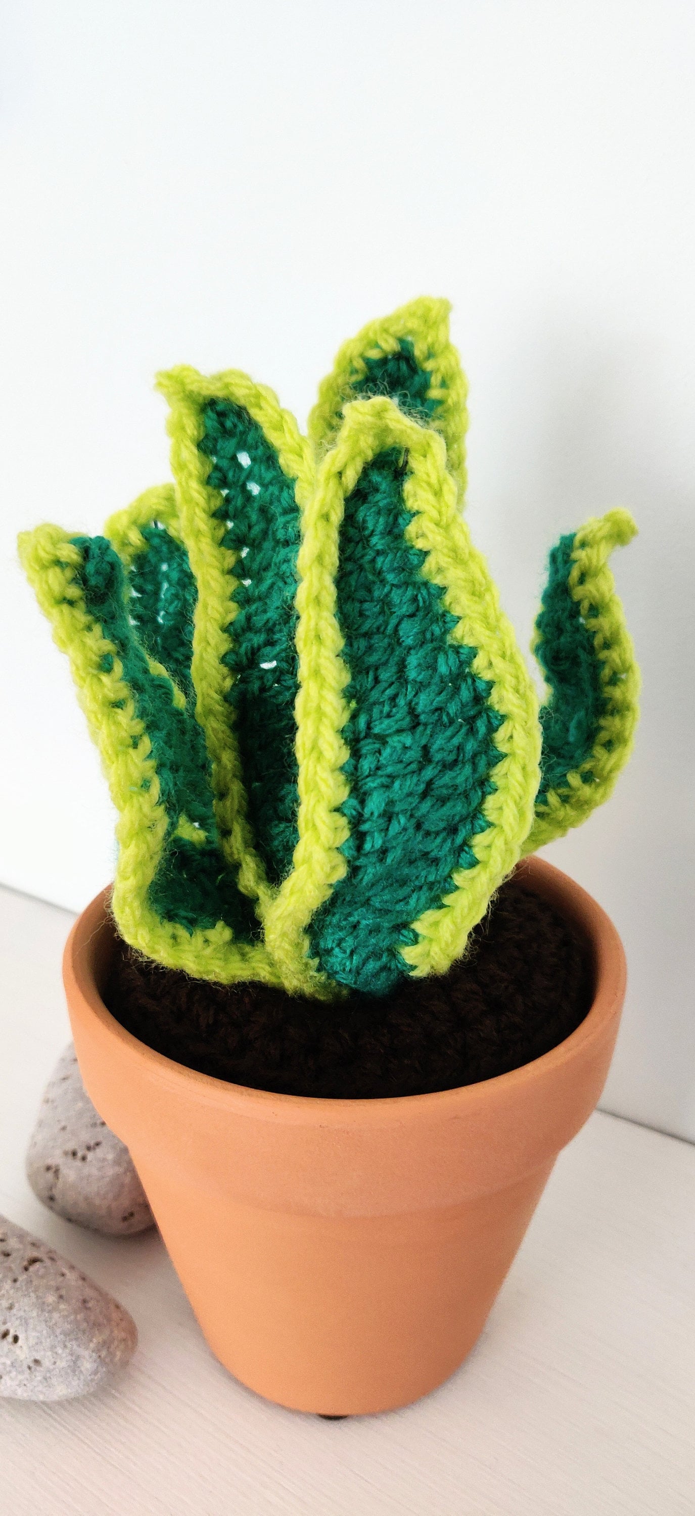 Crochet Snake Plant in a Terracotta Pot, Artificial Plant in Pot, Fake Plant in Pot, Green Variated Plant, Artificial Snake Plant Gift