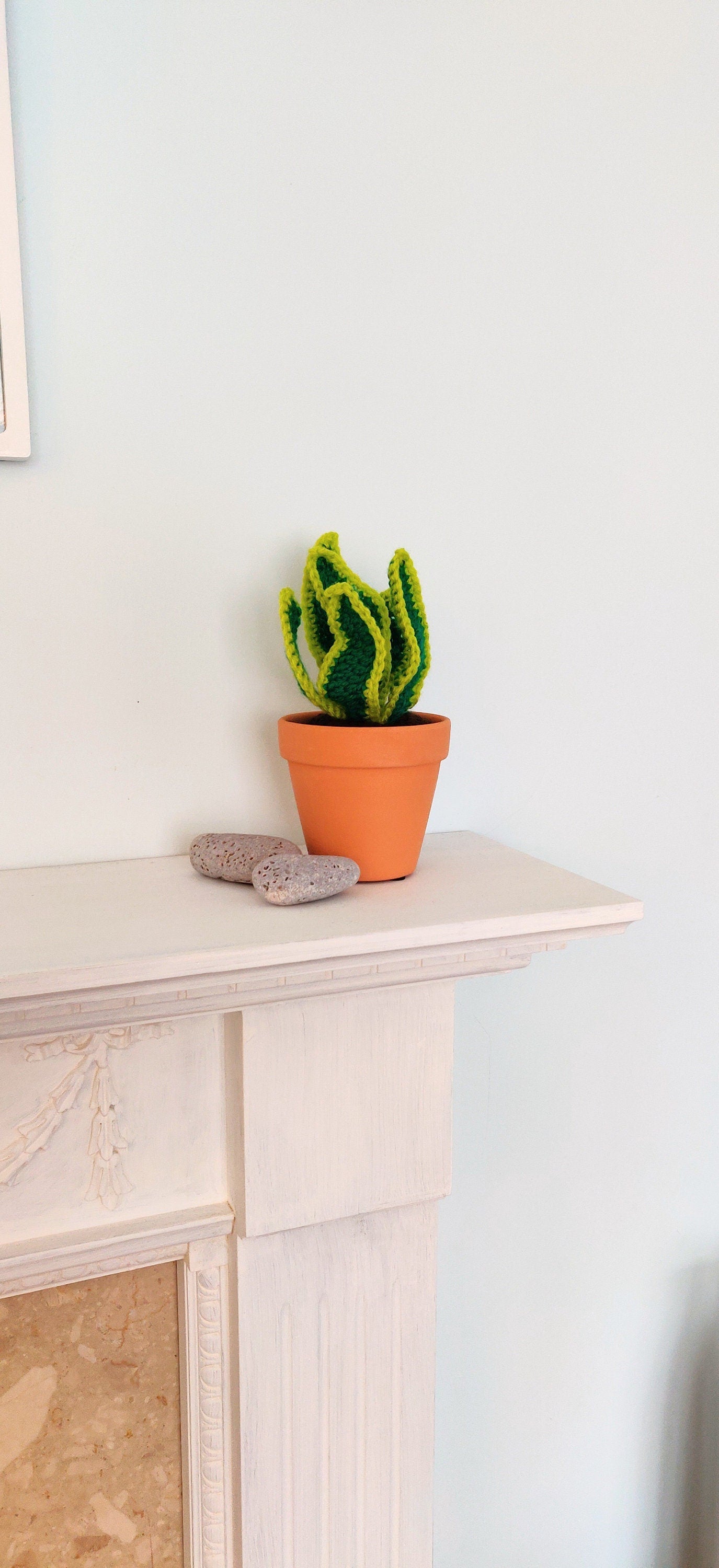 Crochet Snake Plant in a Terracotta Pot, Artificial Plant in Pot, Fake Plant in Pot, Green Variated Plant, Artificial Snake Plant Gift
