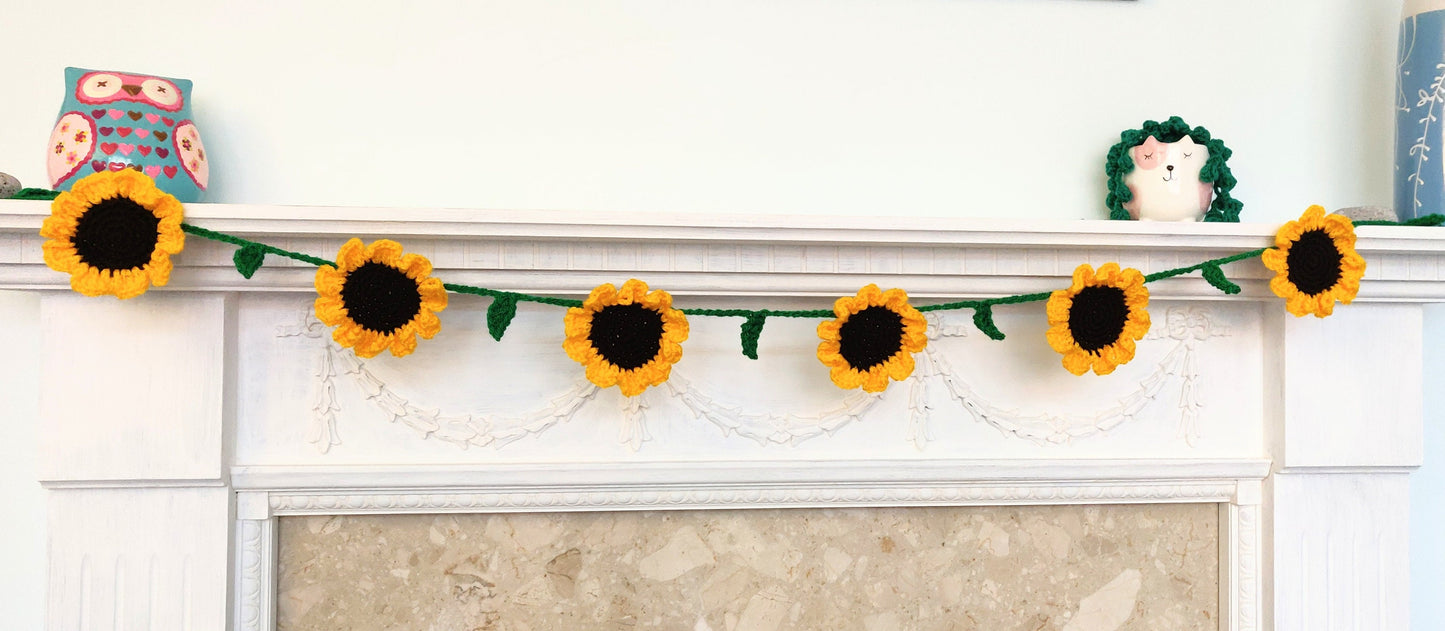 Crochet Sunflower Garland: Yellow Flower Bunting, Summer Decor