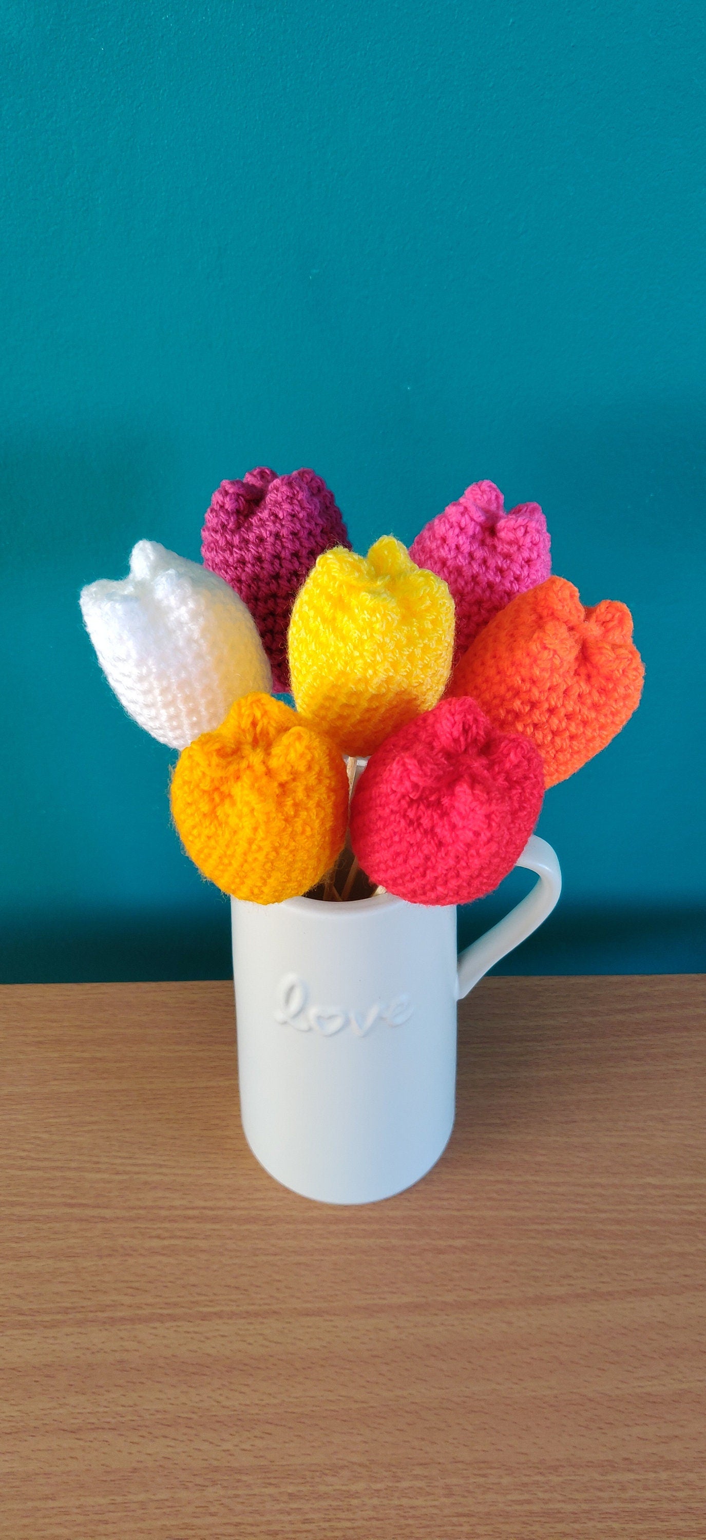 Crochet Tulips Bouquet, Crochet Flower, Rainbow Crochet Flowers, Forever Flowers, Tulip Gift for Mom Handmade Flowers, Birthday Gift for Her