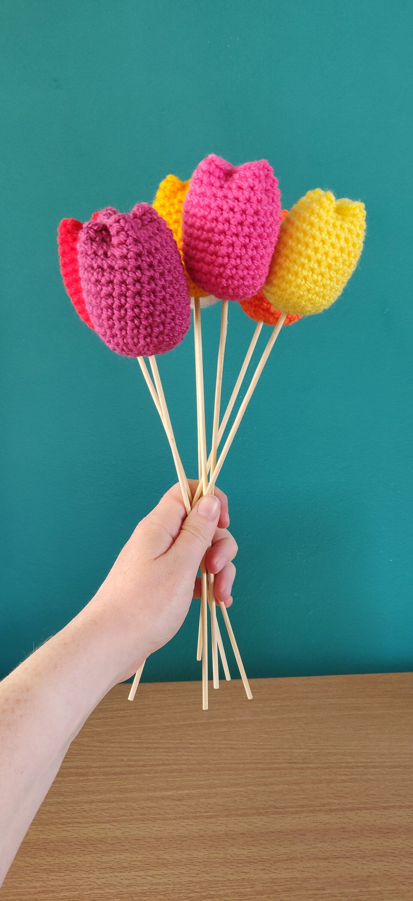 Crochet Tulips Bouquet, Crochet Flower, Rainbow Crochet Flowers, Forever Flowers, Tulip Gift for Mom Handmade Flowers, Birthday Gift for Her