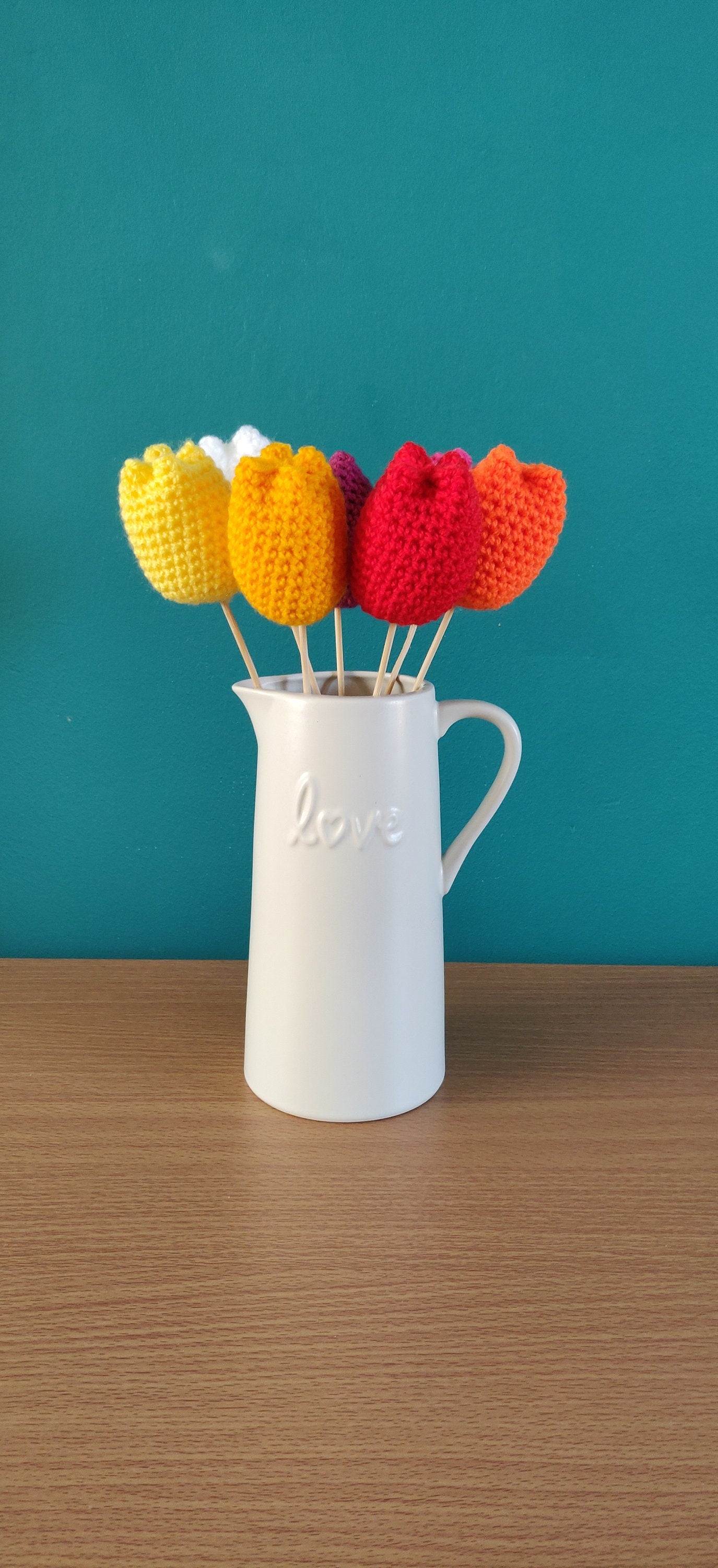 Crochet Tulips Bouquet, Crochet Flower, Rainbow Crochet Flowers, Forever Flowers, Tulip Gift for Mom Handmade Flowers, Birthday Gift for Her