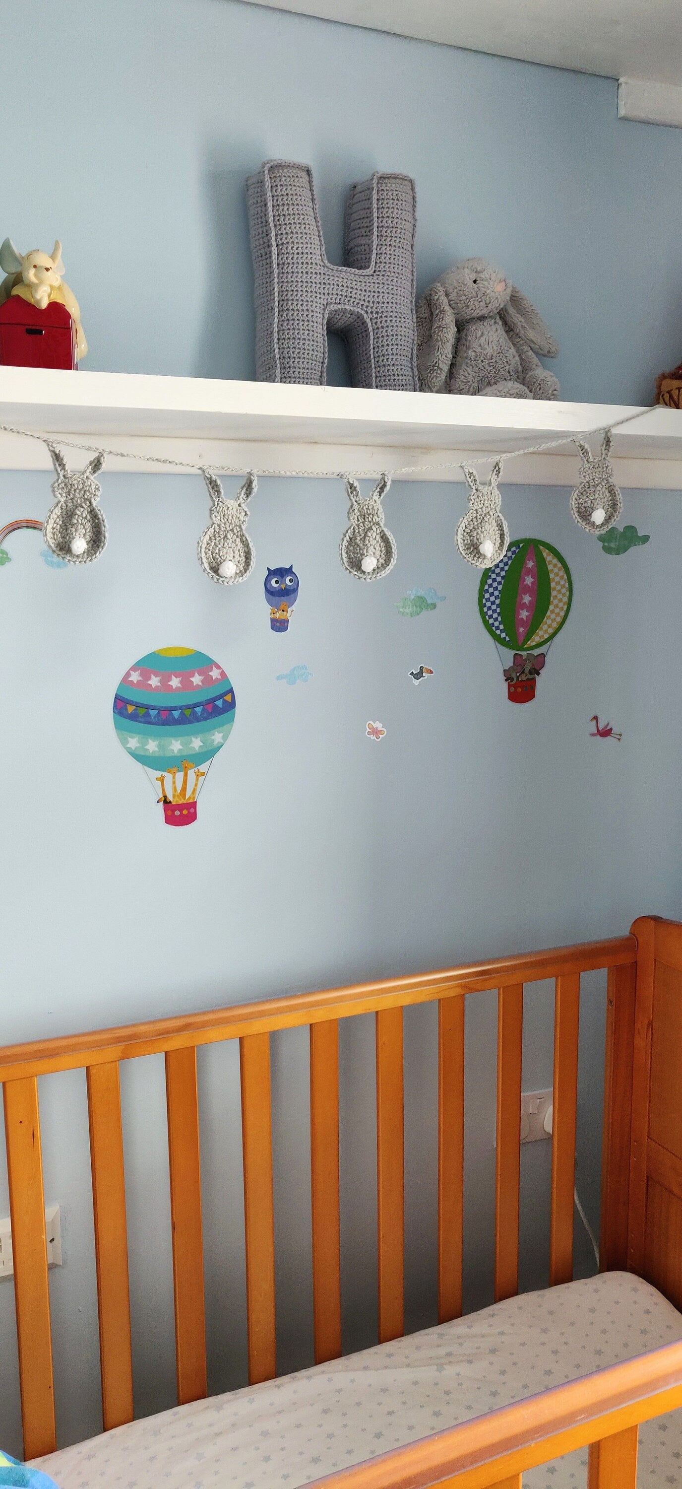 Gray Bunny Rabbit Garland Nursery, Bunny Rabbit Nursery, Kids Room Decor, Kids Gift, Bunting Nursery, Bunny Tails, Bunny Ears, Garland Decor